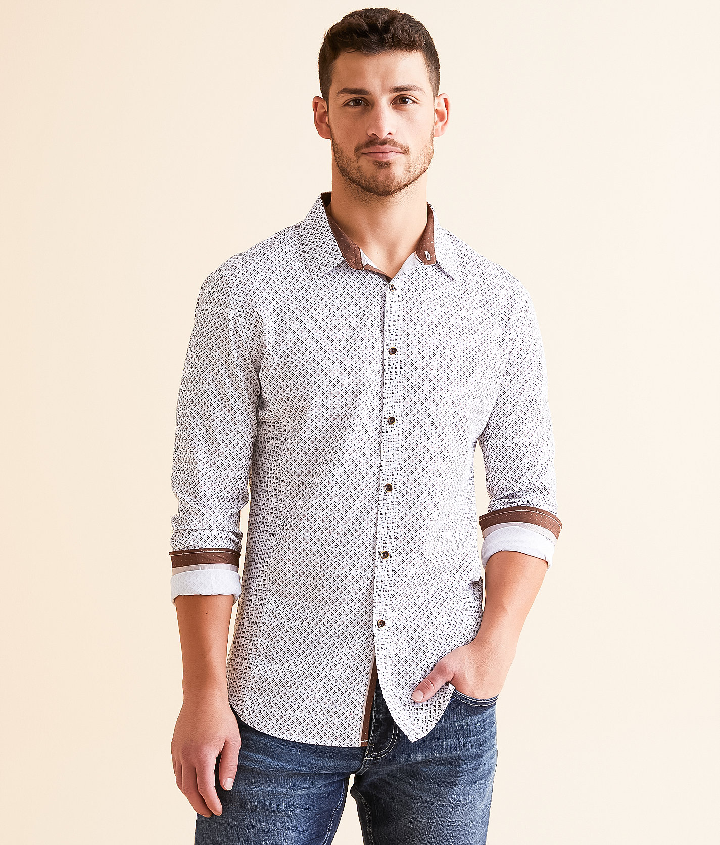 J.B. Holt Dot Tailored Performance Stretch Shirt - Men's Shirts in White