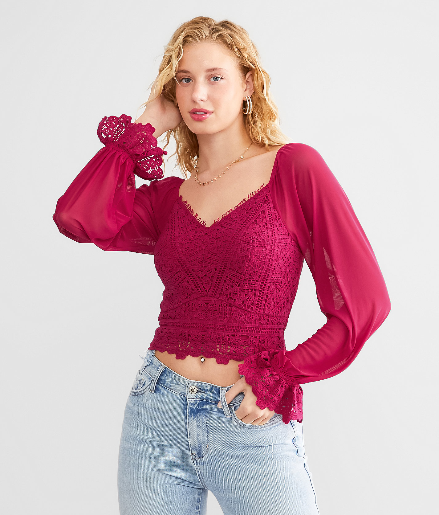 Willow & Root Crochet Cropped Top - Women's Shirts & Blouses in Cerise