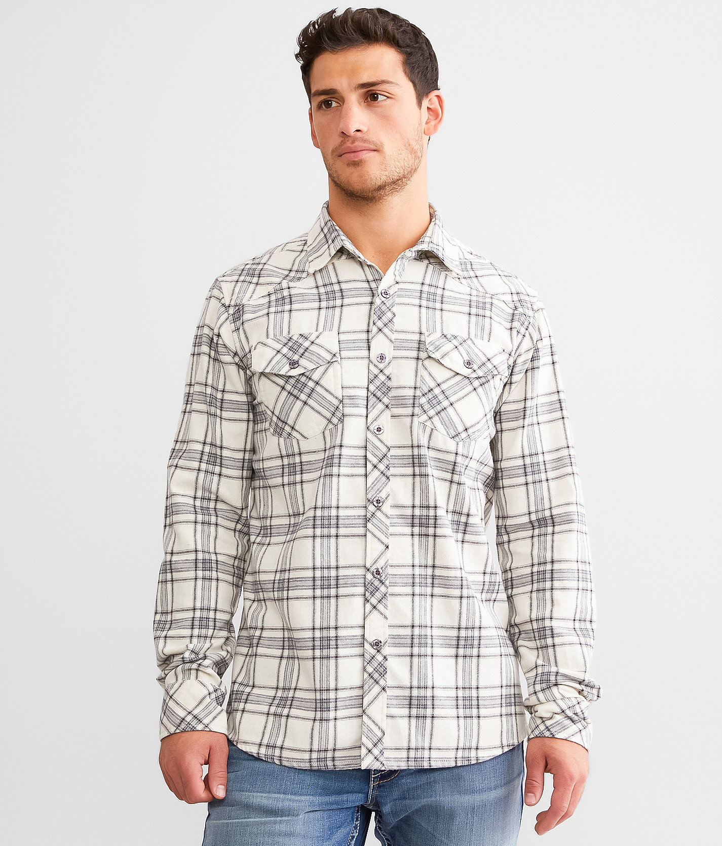 Reclaim Brushed Plaid Standard Shirt - Men's Shirts in Cream Grey