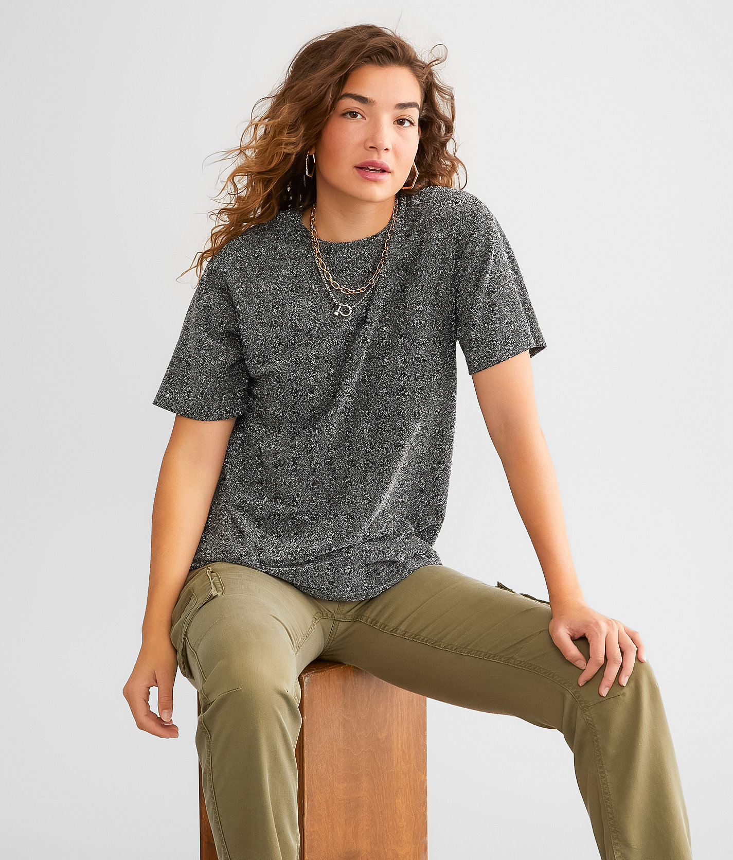 Gilded Intent Lurex Oversized Top - Women's Shirts & Blouses in Black Silver