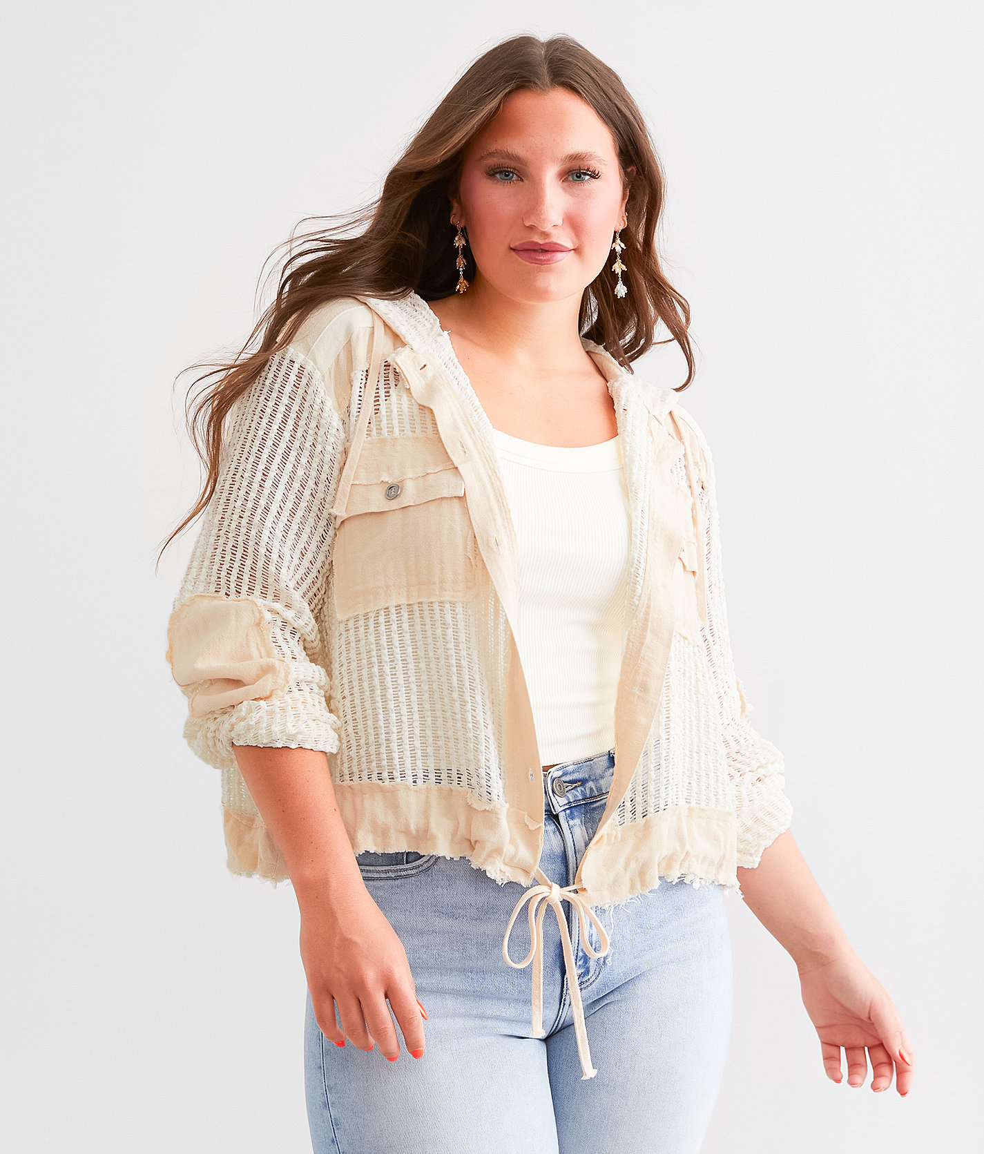 POL Pieced Crochet Hooded Jacket - Women's Coats & Jackets in Cream Multi