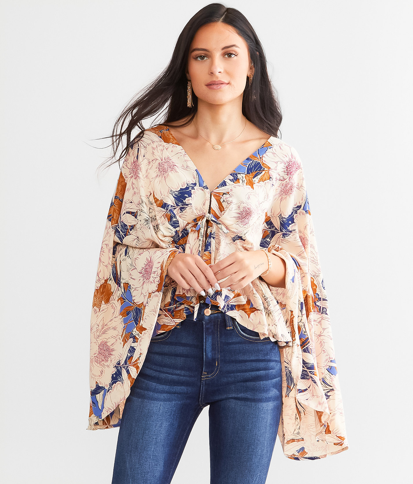 Band Of The Free Front Tie Peplum Top - Women's Shirts & Blouses in Periwinkle Blue Cream