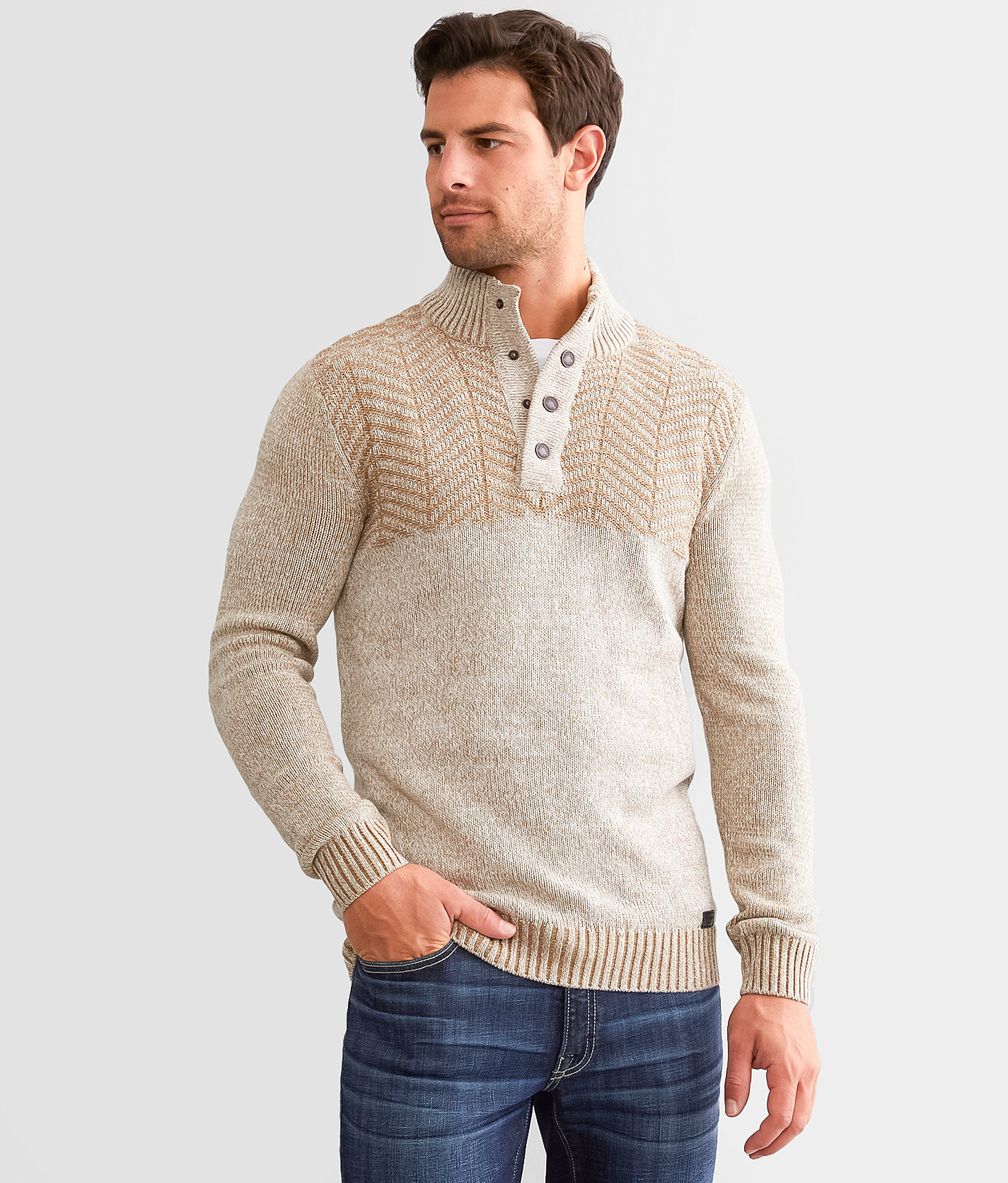 Outpost Makers Mixed Yarn Henley Sweater - Men's Sweaters in Fawn Melange