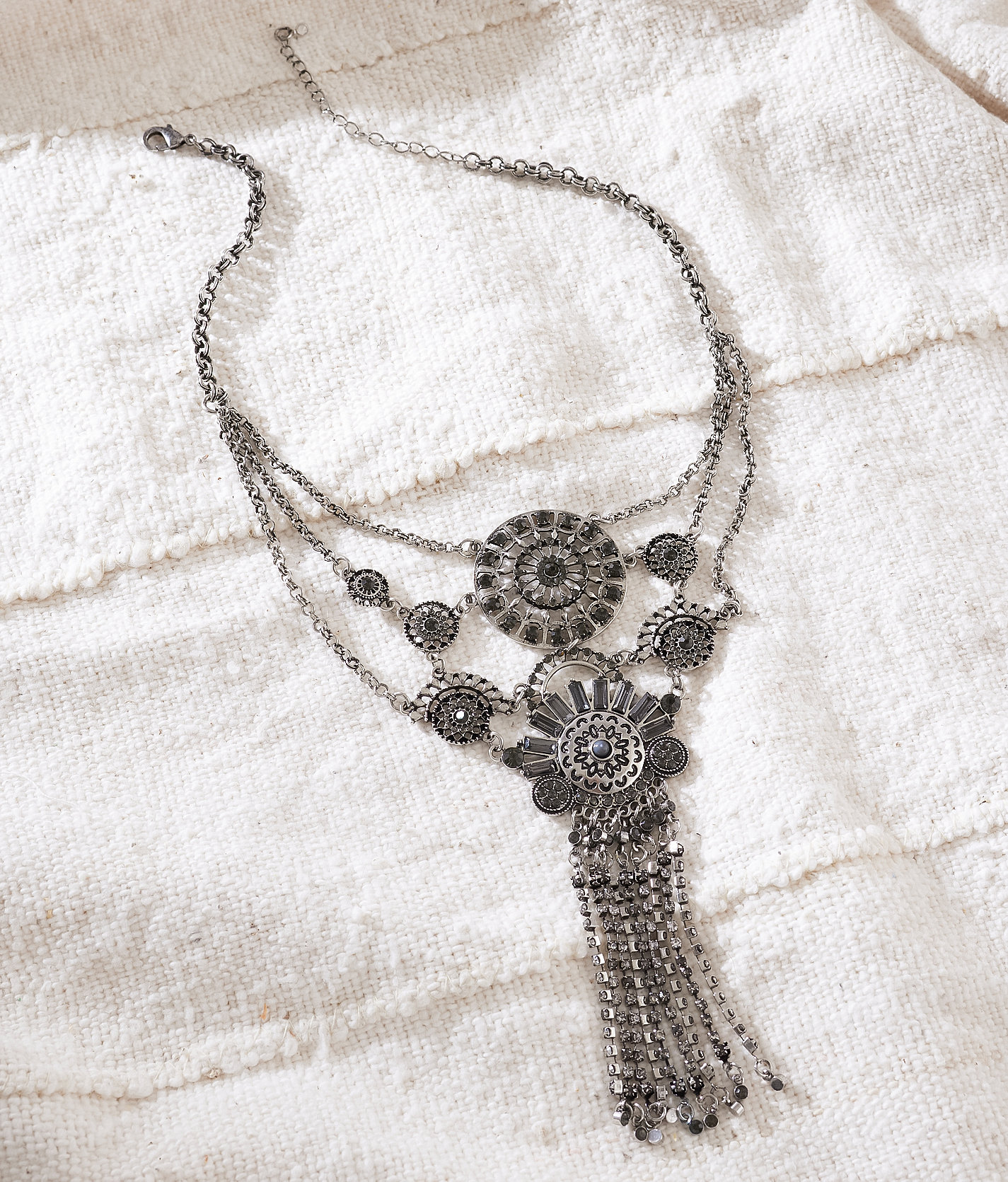 Sterling & Stitch Statement Fringe Necklace - Women's Jewelry in Silver