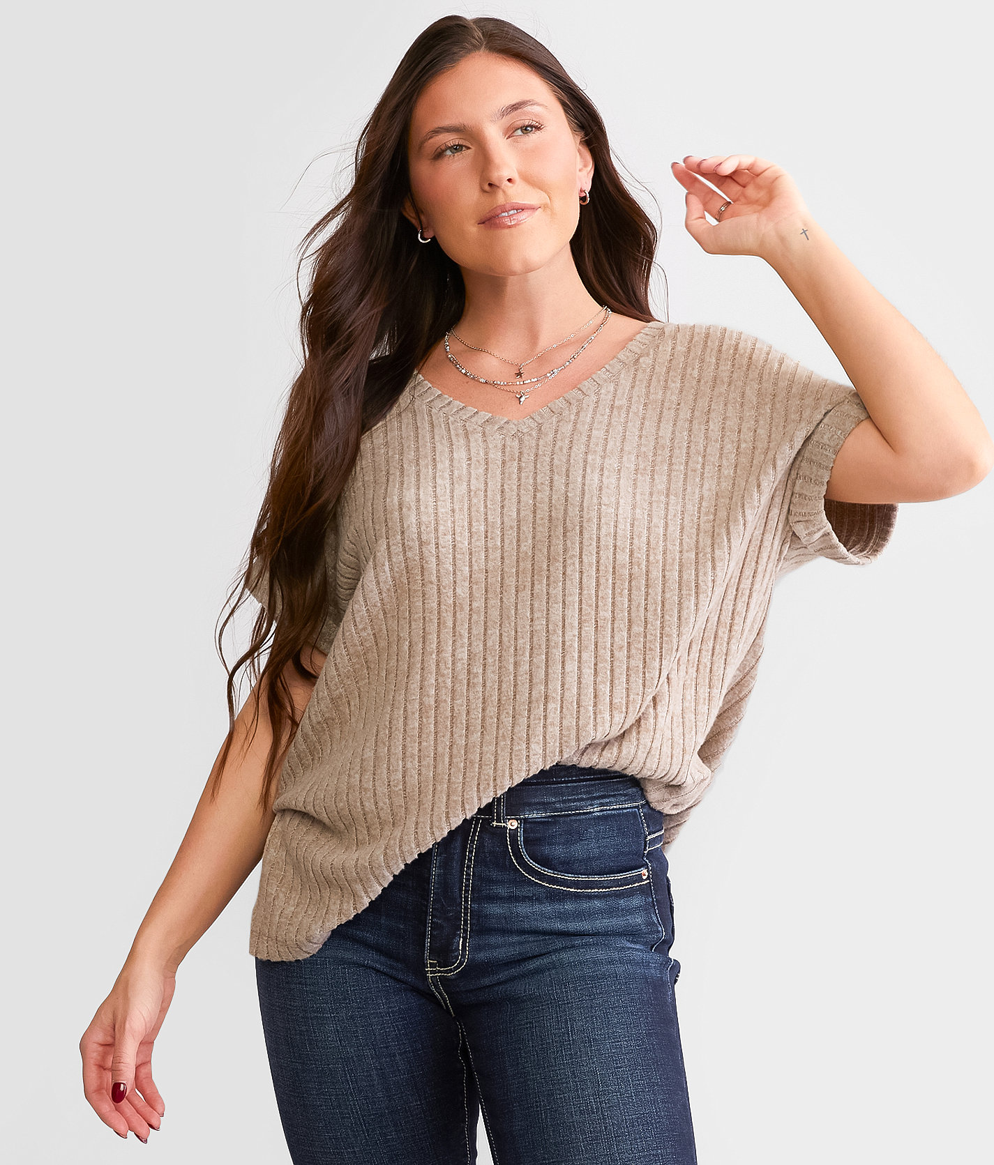 White Crow Take It Easy Ribbed Top - Women's Shirts & Blouses in Taupe