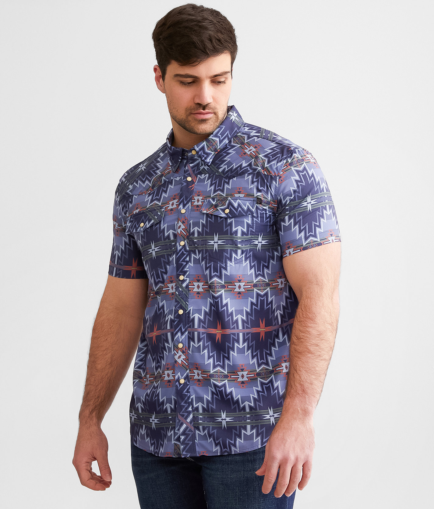Rock & Roll Denim Aztec Tek Stretch Shirt - Men's Shirts in Blue
