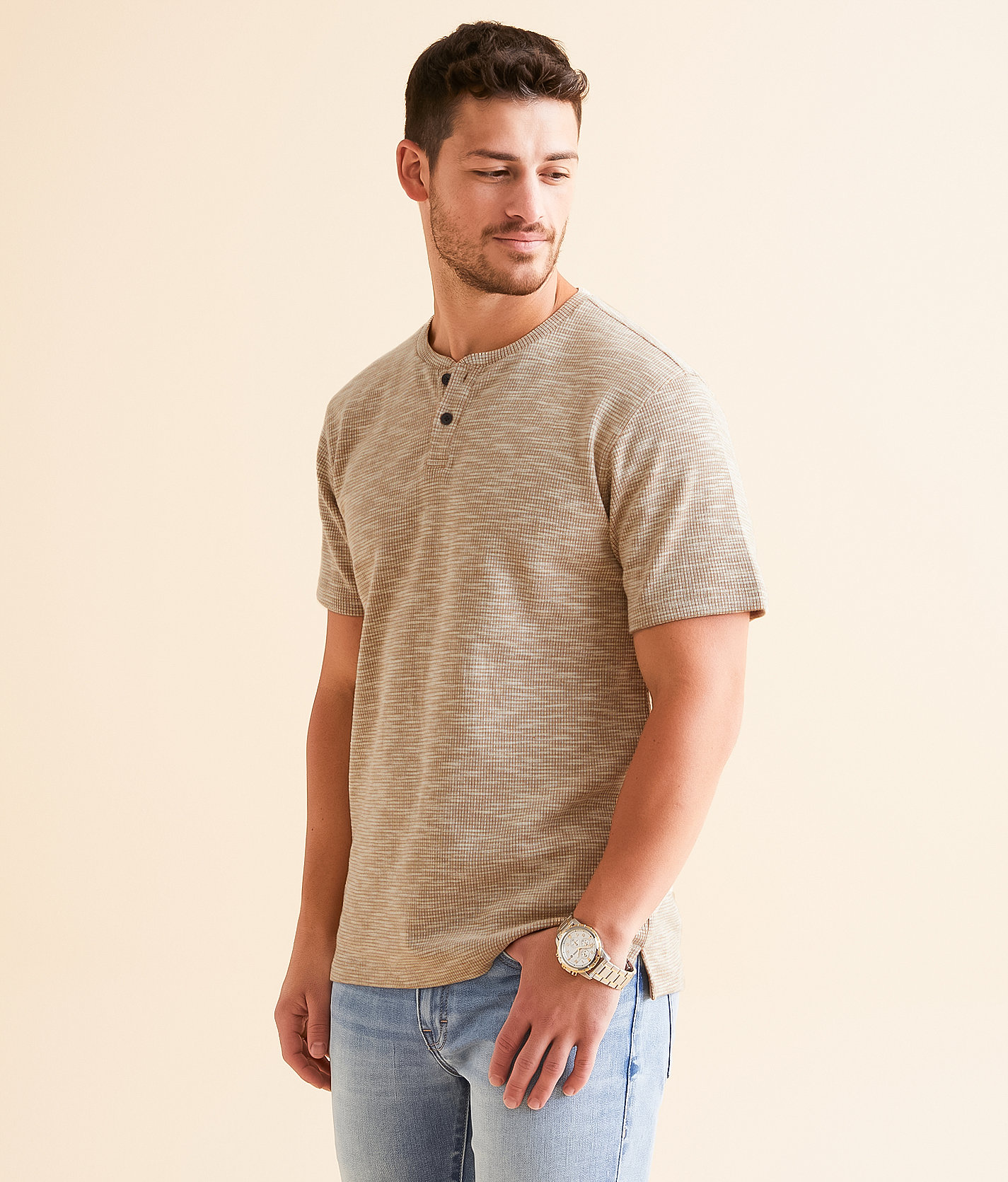 Outpost Makers Textured Henley - Men's T-Shirts in Foxtrot