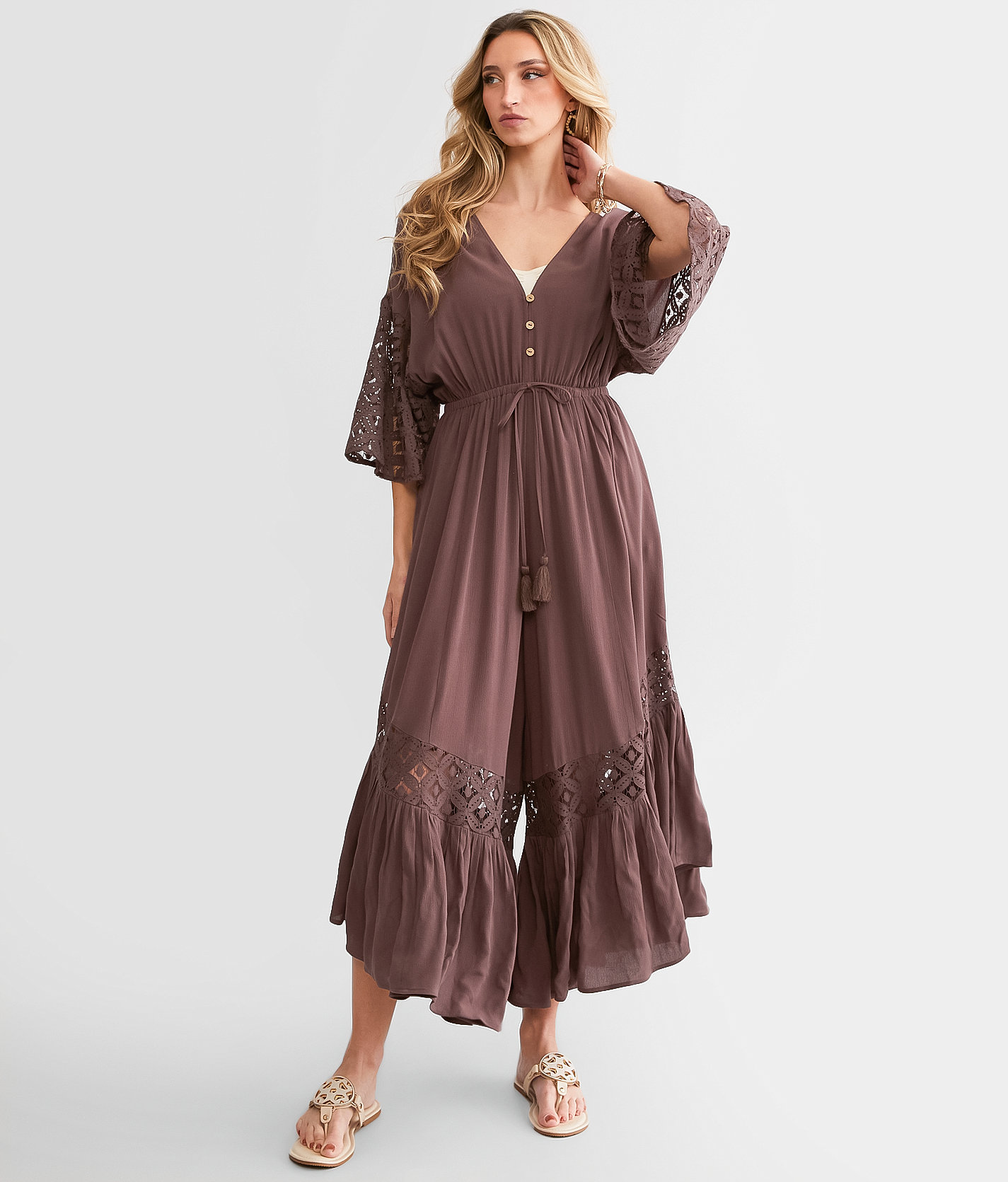 Hyfve Crochet Wide Leg Jumpsuit - Women's Rompers & Jumpsuits in Peppercorn