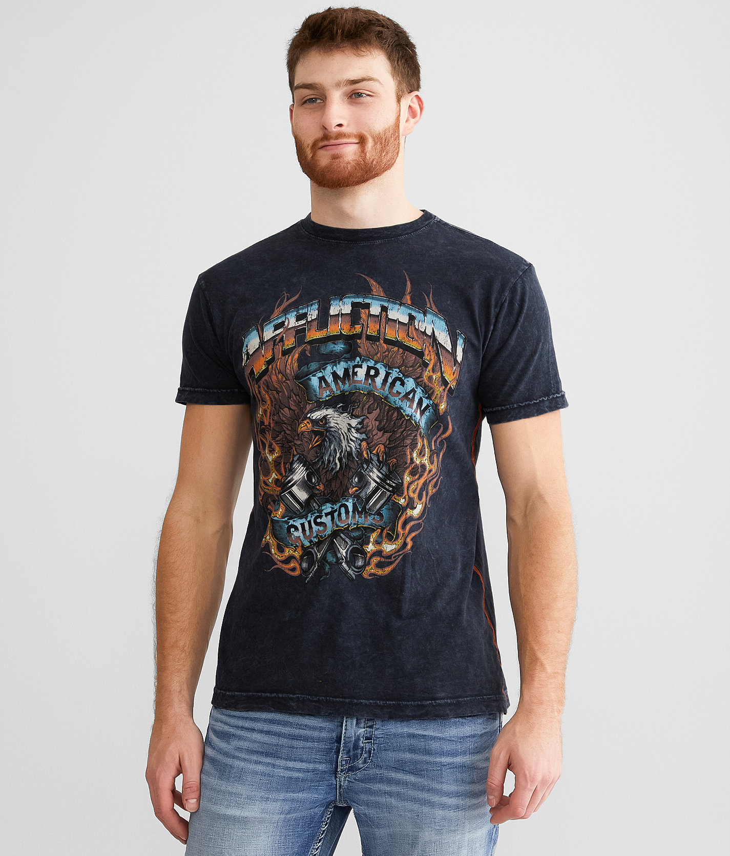 Affliction American Customs Eagle Fire T-Shirt - Men's T-Shirts in Black Lava Wash