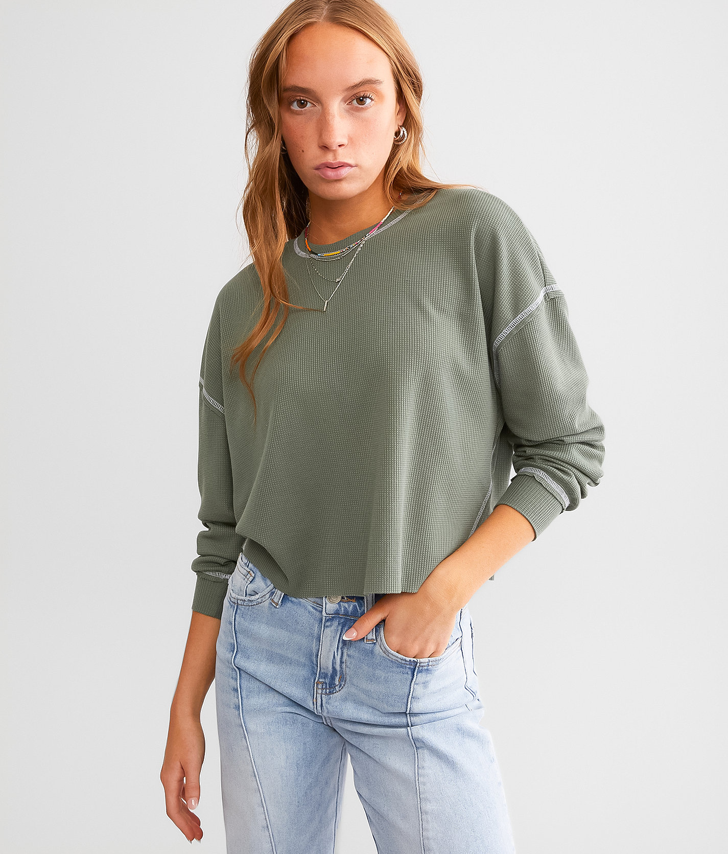 FITZ + EDDI Boxy Cropped Top - Women's Shirts & Blouses in Olive Vintage