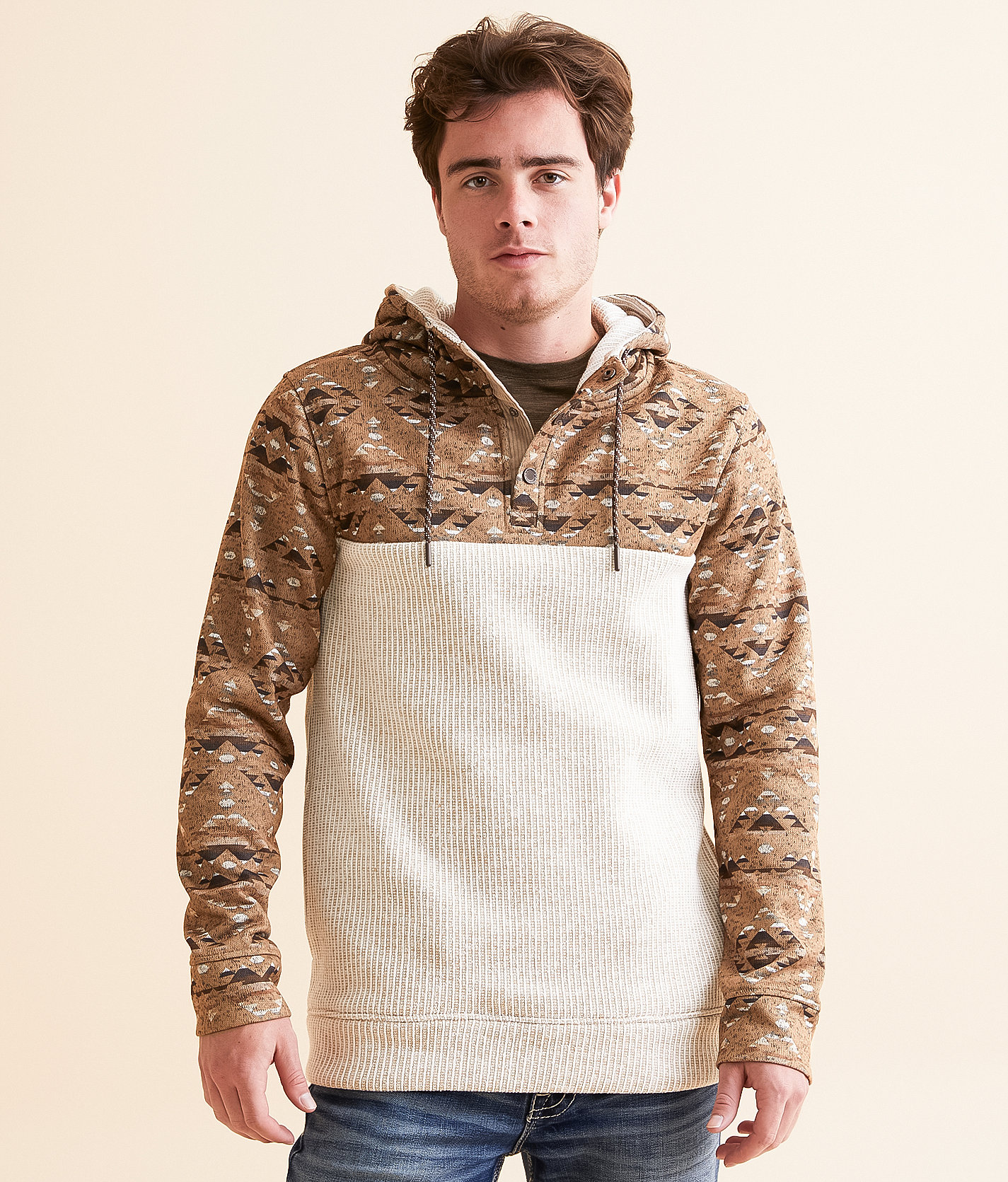 Departwest Southwestern Henley Hooded Sweatshirt - Men's Sweatshirts in Fox Trot
