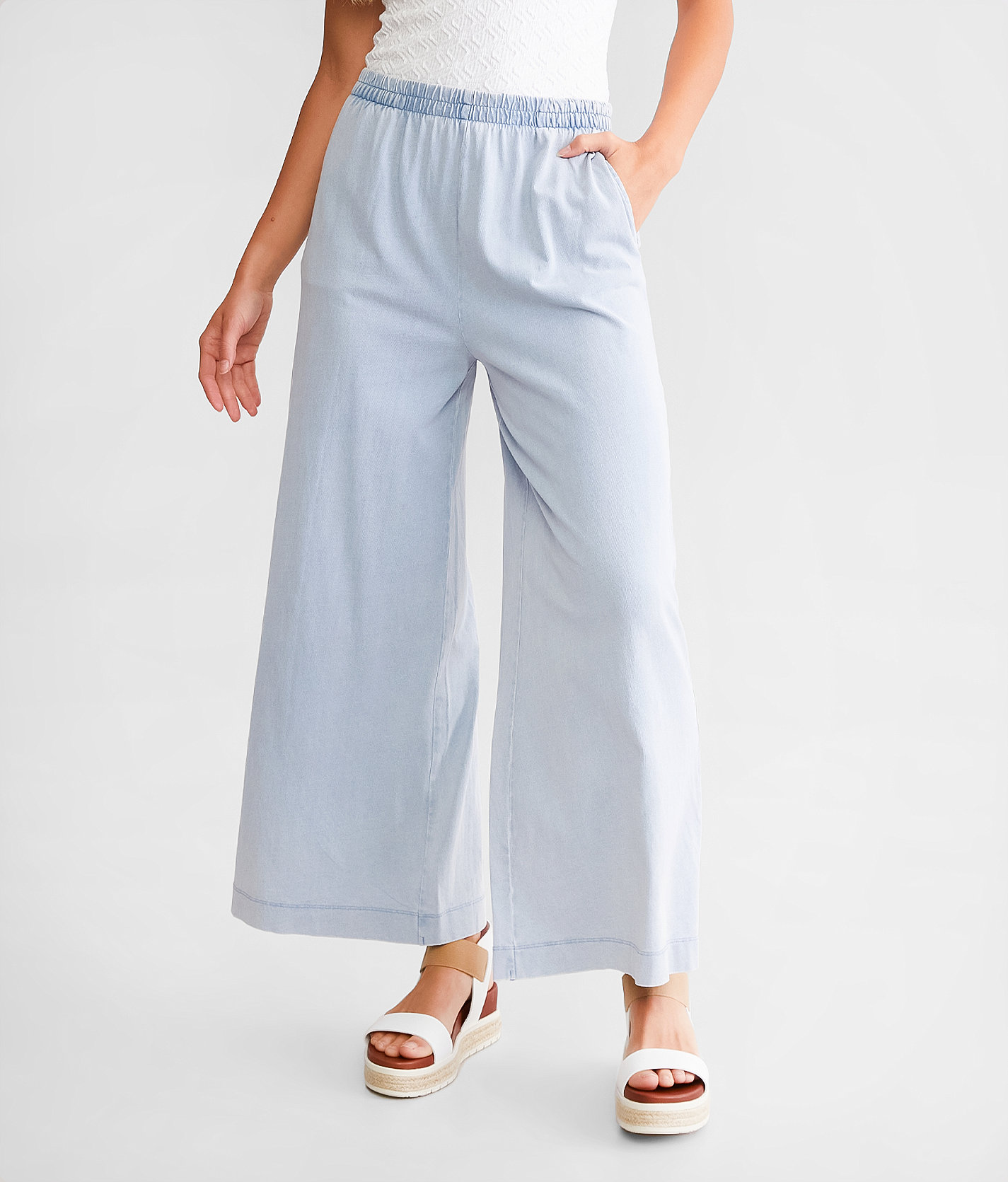 Z Supply Scout Jersey Wide Leg Cropped Pant - Women's Pants in Washed Indigo