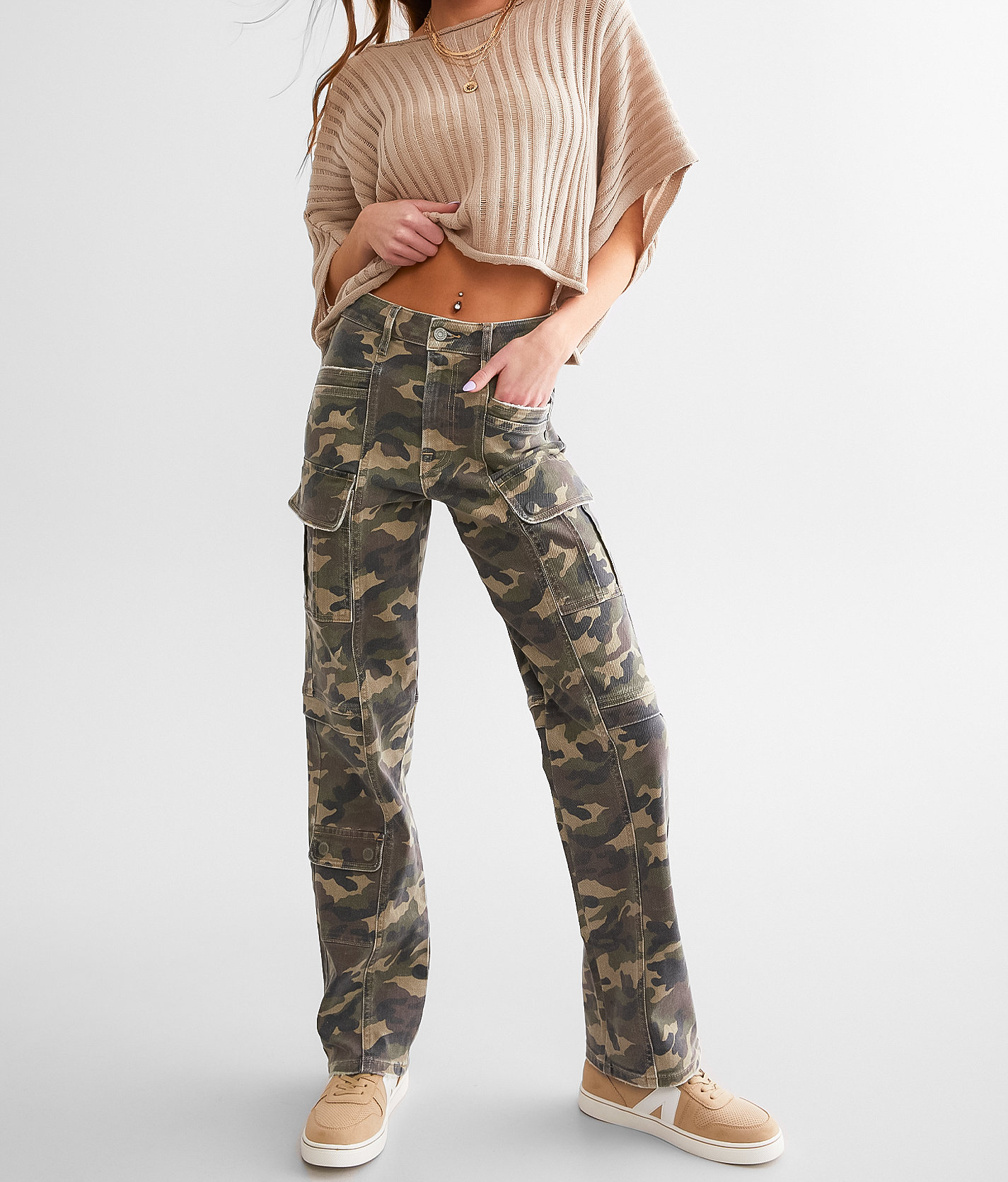 HIDDEN Tracey Camo Cargo Straight Stretch Jean - Women's Jeans in Camo