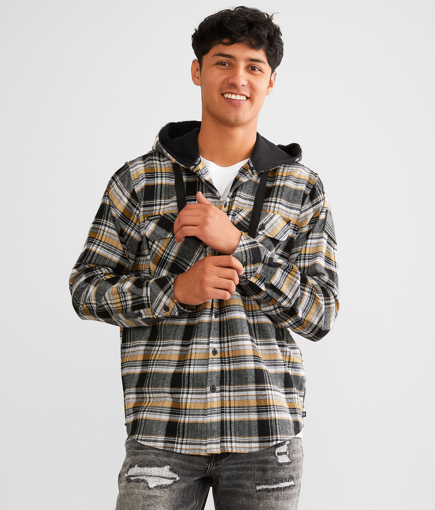 Howitzer Jutland Hooded Flannel Shirt - Men's Shirts in Gold Black