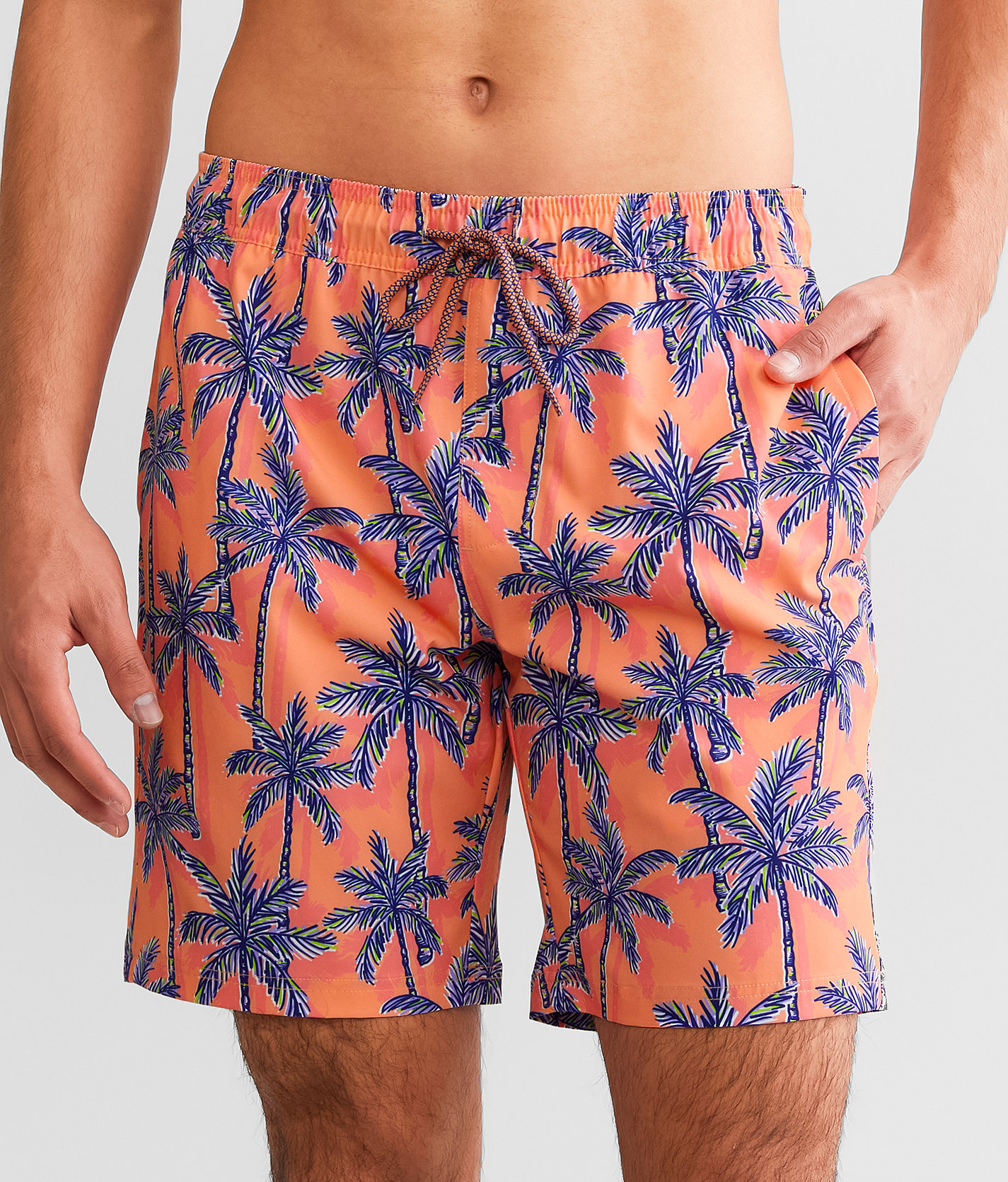 Departwest Palm Tree Stretch Swim Trunks - Men's Swimwear in Coral