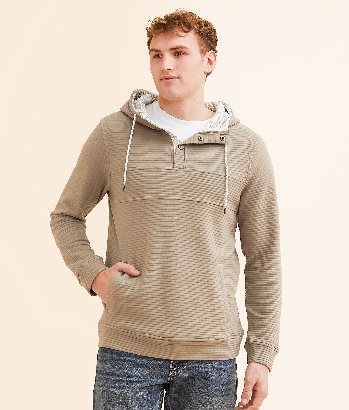Departwest Ribbed Knit Hoodie - Men's Sweatshirts in Brindle