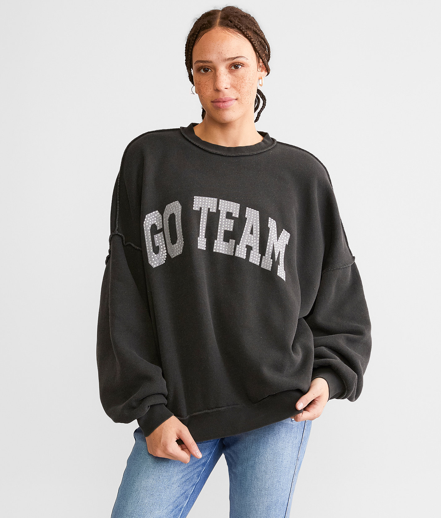 Modish Rebel Go Team Washed Pullover - Women's Sweatshirts in Washed Black