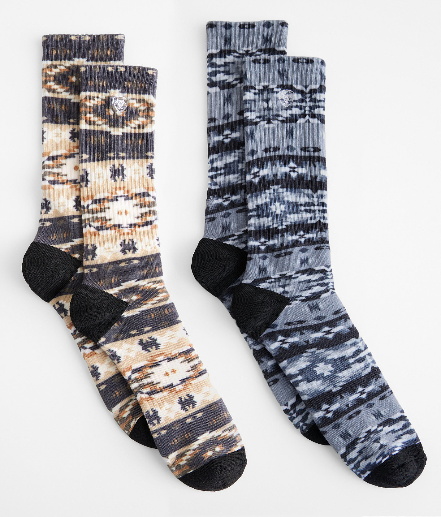Ariat 2 Pack Southwestern Socks - Men's Socks in Grey Beige