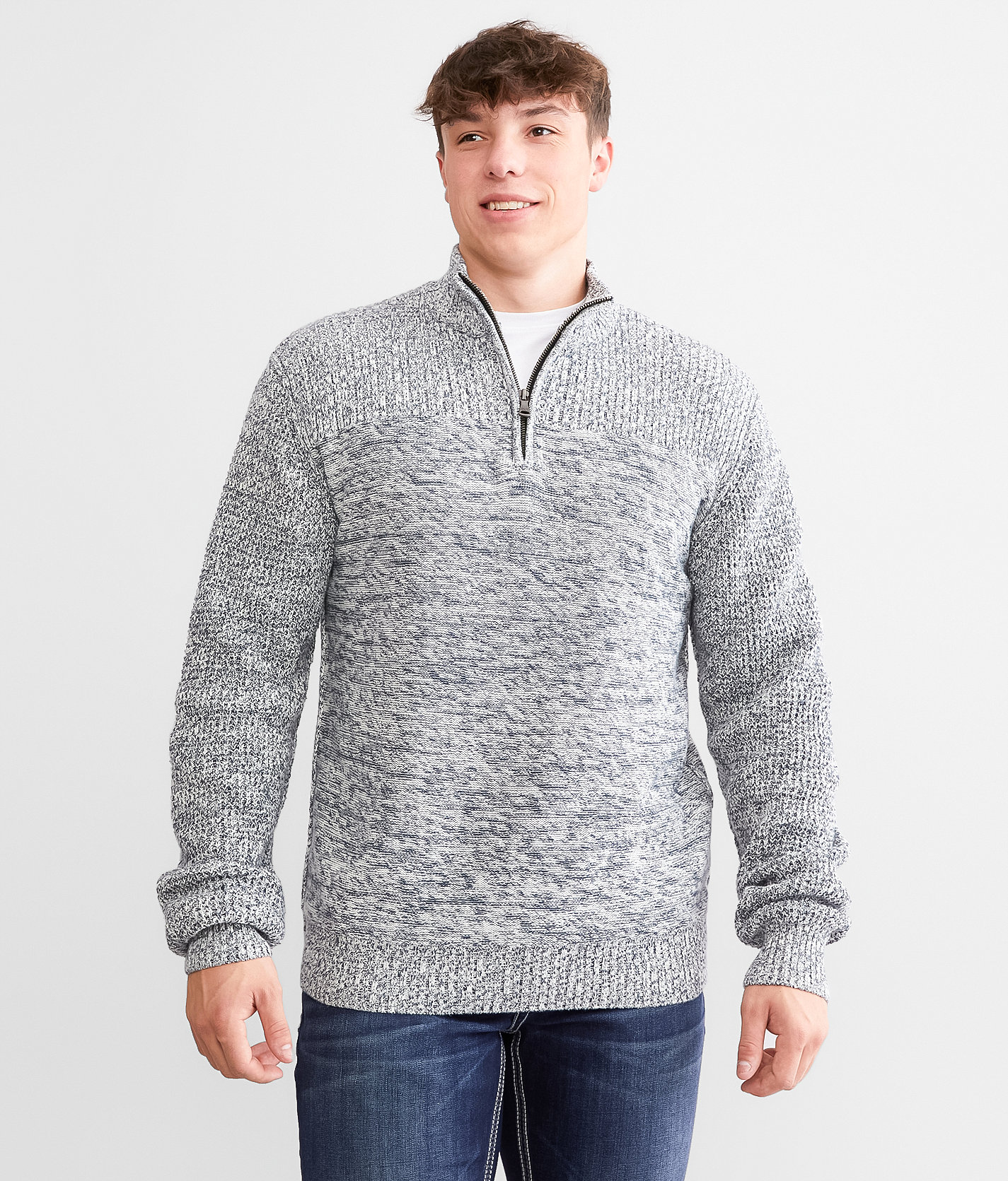 BKE Quarter Zip Sweater - Men's Sweaters in White Navy