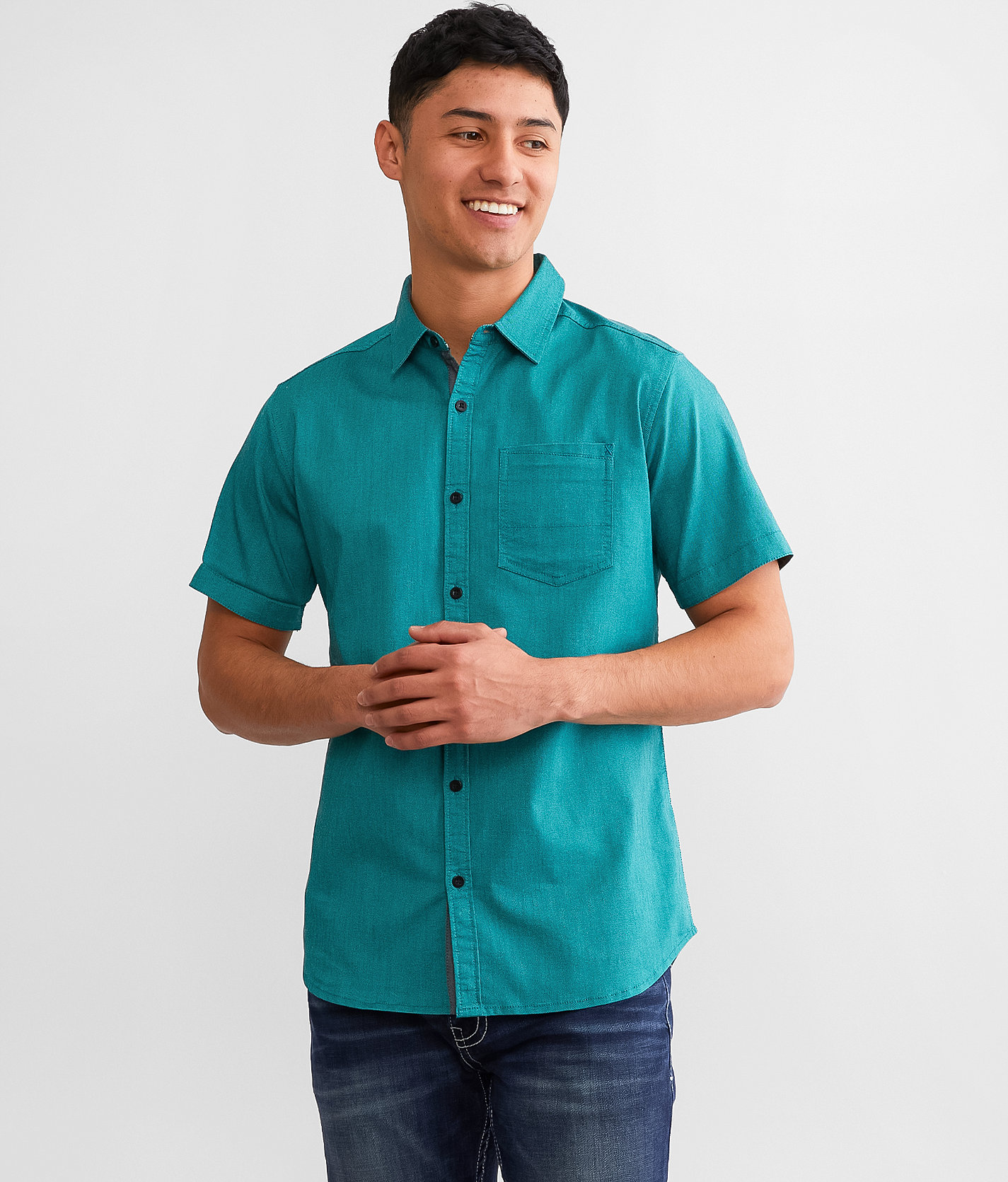 Departwest Oxford Stretch Shirt - Men's Shirts in Sea Blue Jet Black
