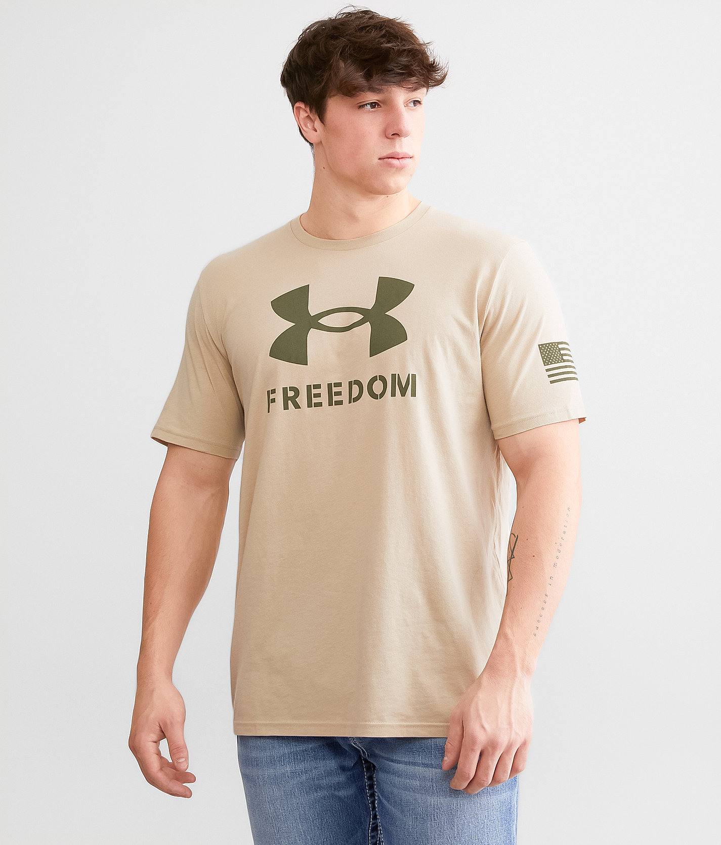 Under Armour® Freedom Logo T-Shirt - Men's T-Shirts in Desert Sand Marine Green