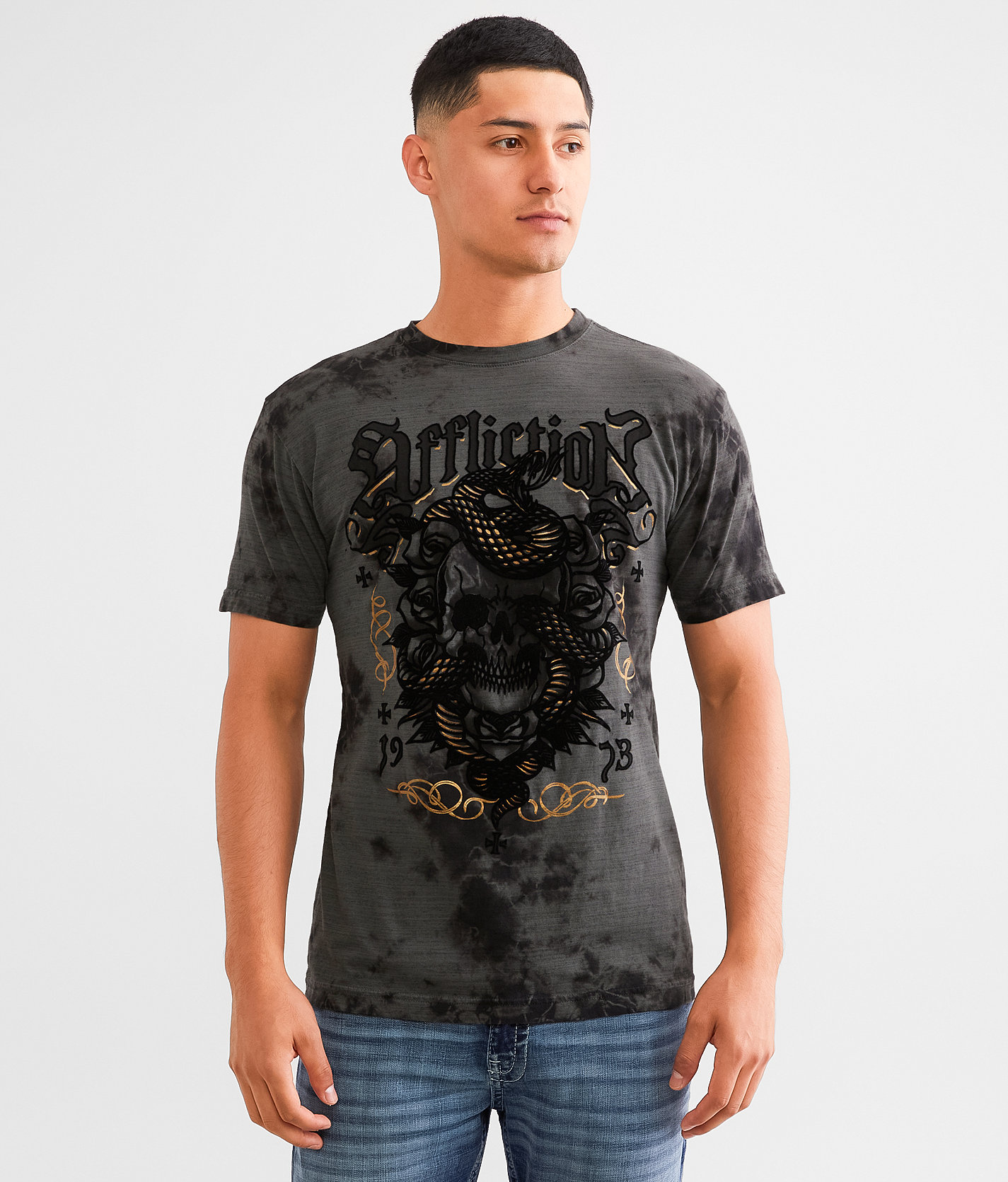 Affliction Epilogue T-Shirt - Men's T-Shirts in Gunmetal Blk Crystal Wsh