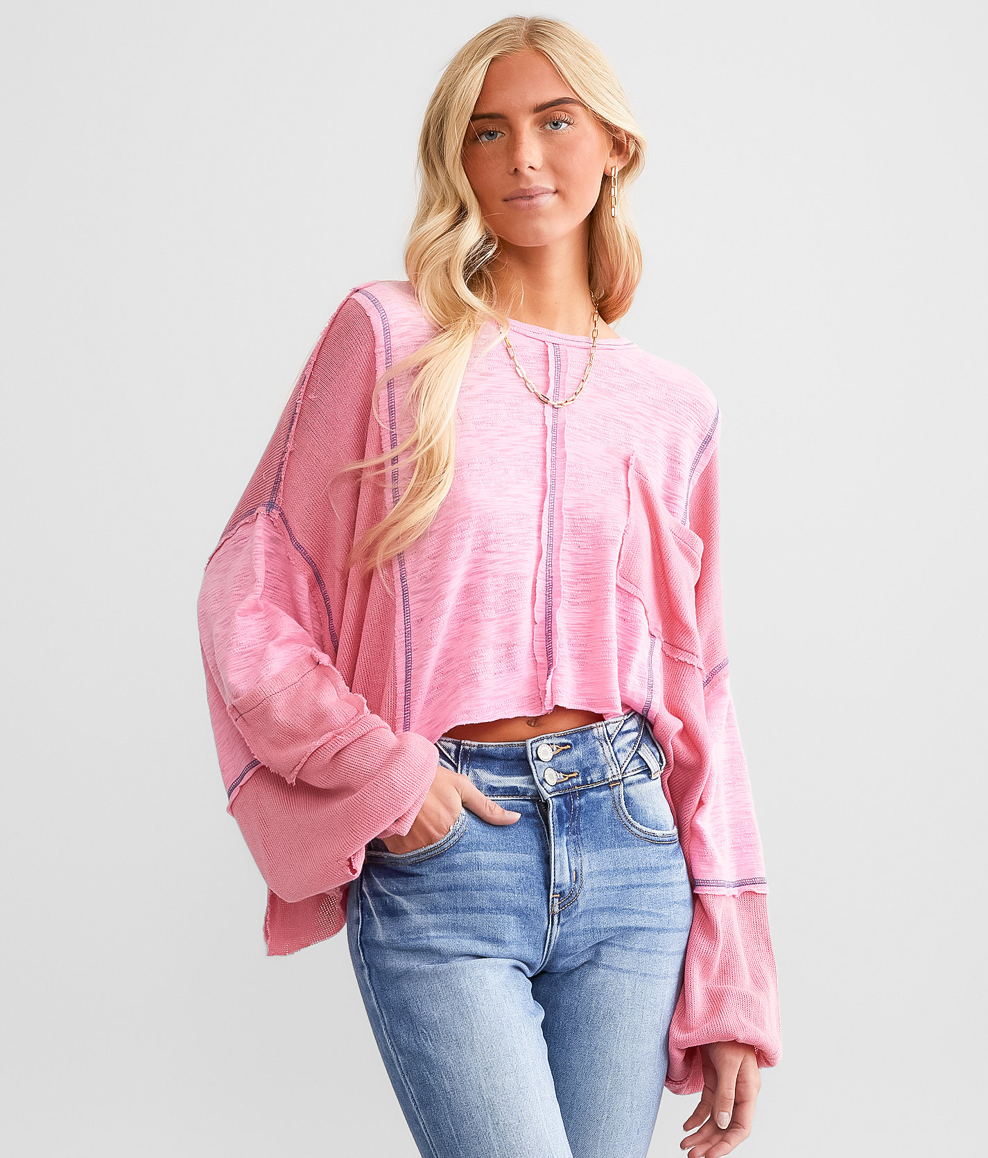 POL Cropped Boxy Raw Edge Top - Women's Shirts & Blouses in Candy Pink