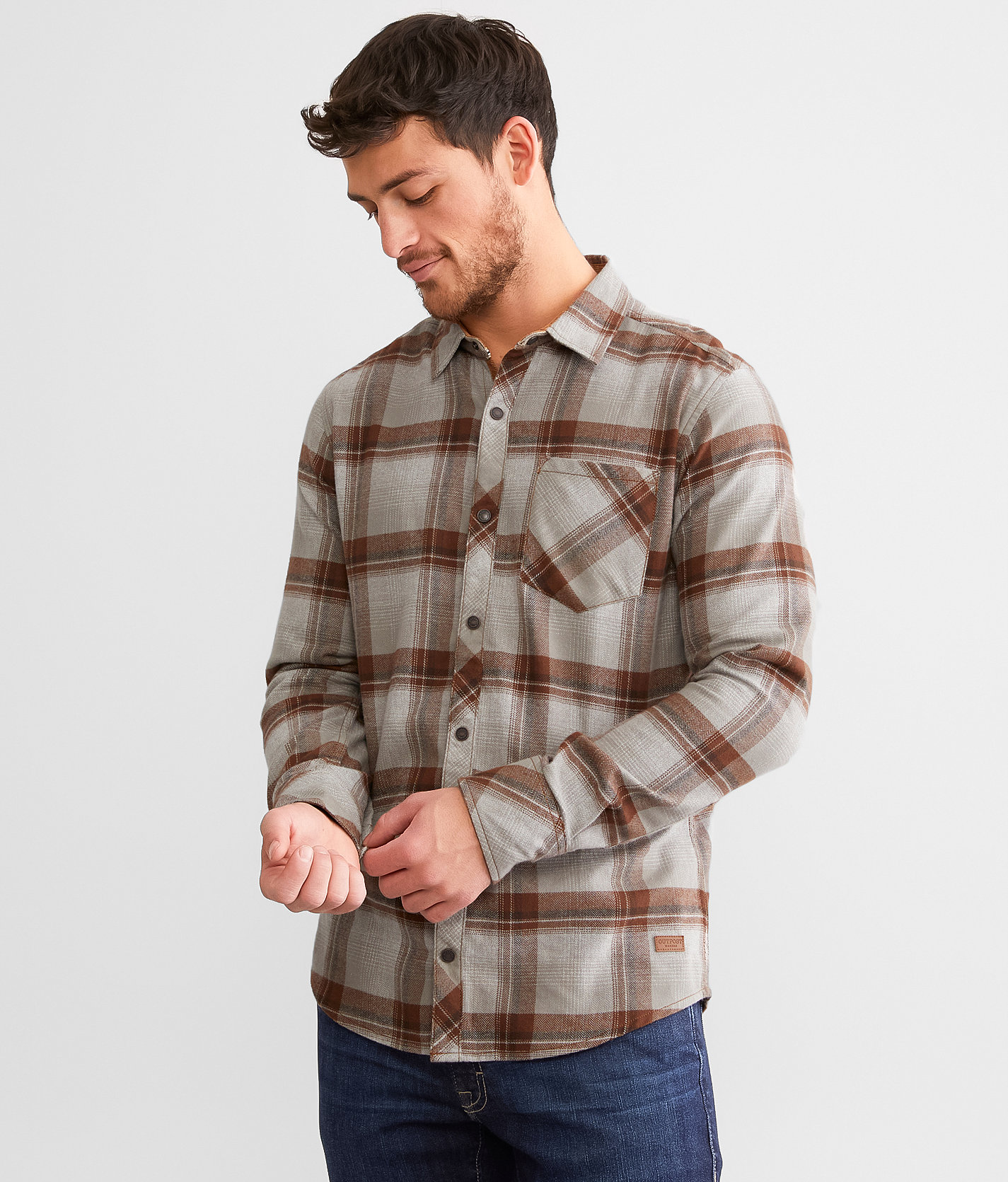 Outpost Makers Plaid Flannel Shirt - Men's Shirts in Light Grey Brown