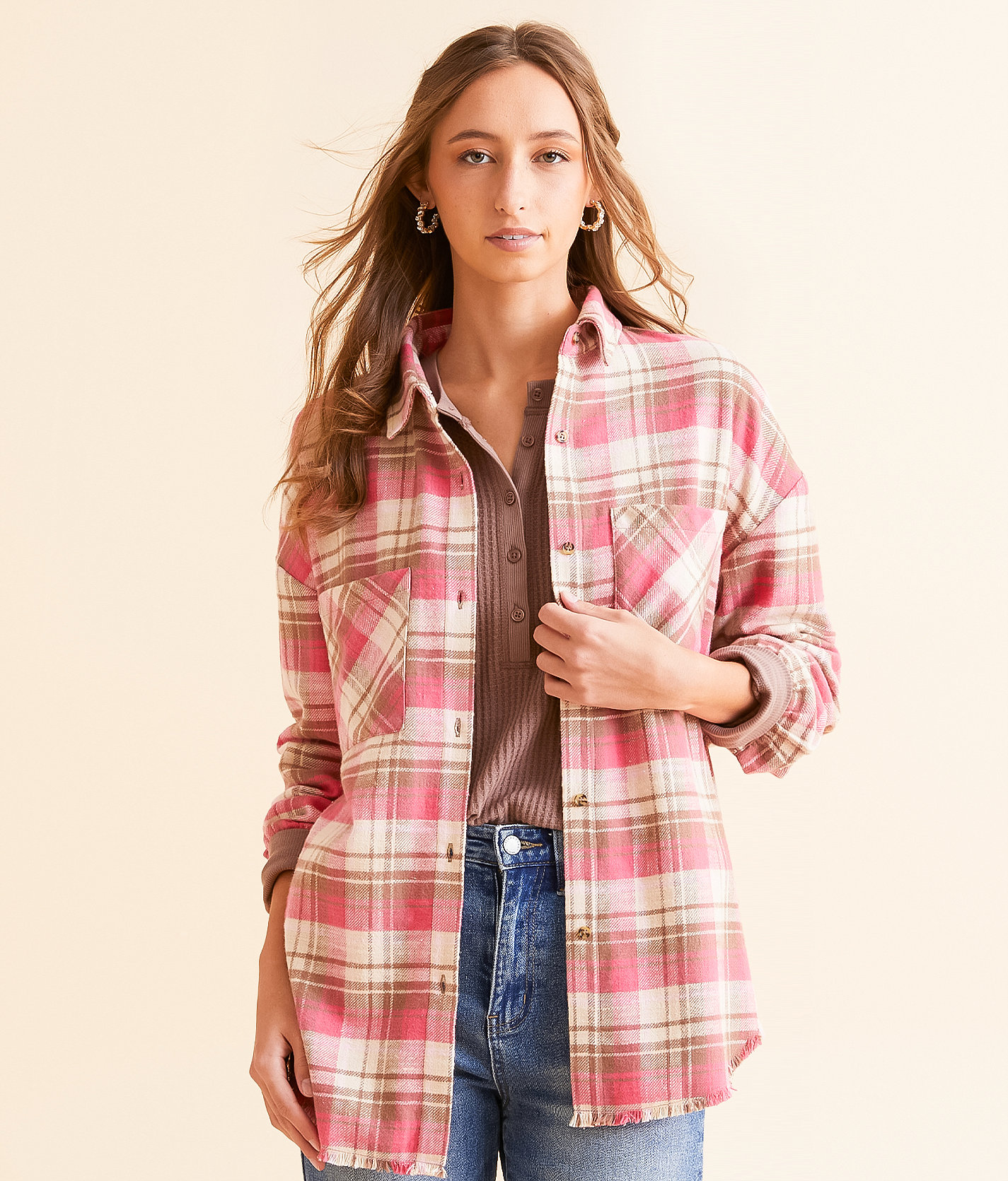 Modish Rebel Plaid Boyfriend Shirt - Women's Shirts & Blouses in Pink Multi