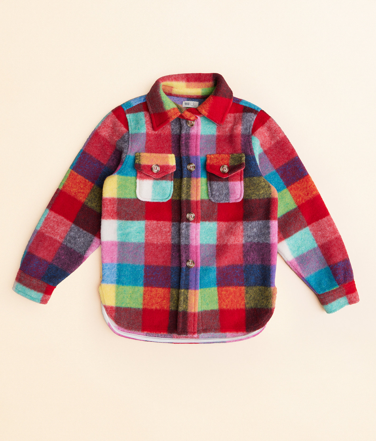 Girls - BKE Plaid Fleece Shacket - Girl's Coats & Jackets in Pink Multi