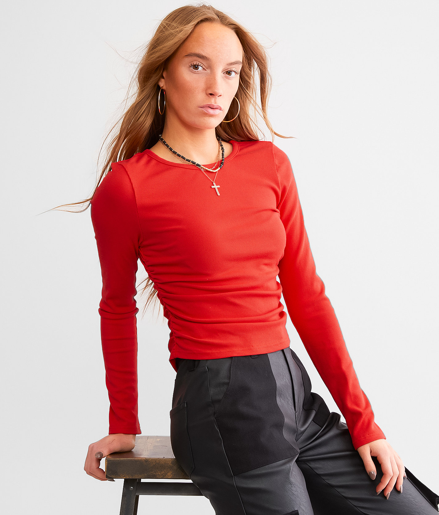 FITZ + EDDI Ruched Top - Women's Shirts & Blouses in Poppy Red