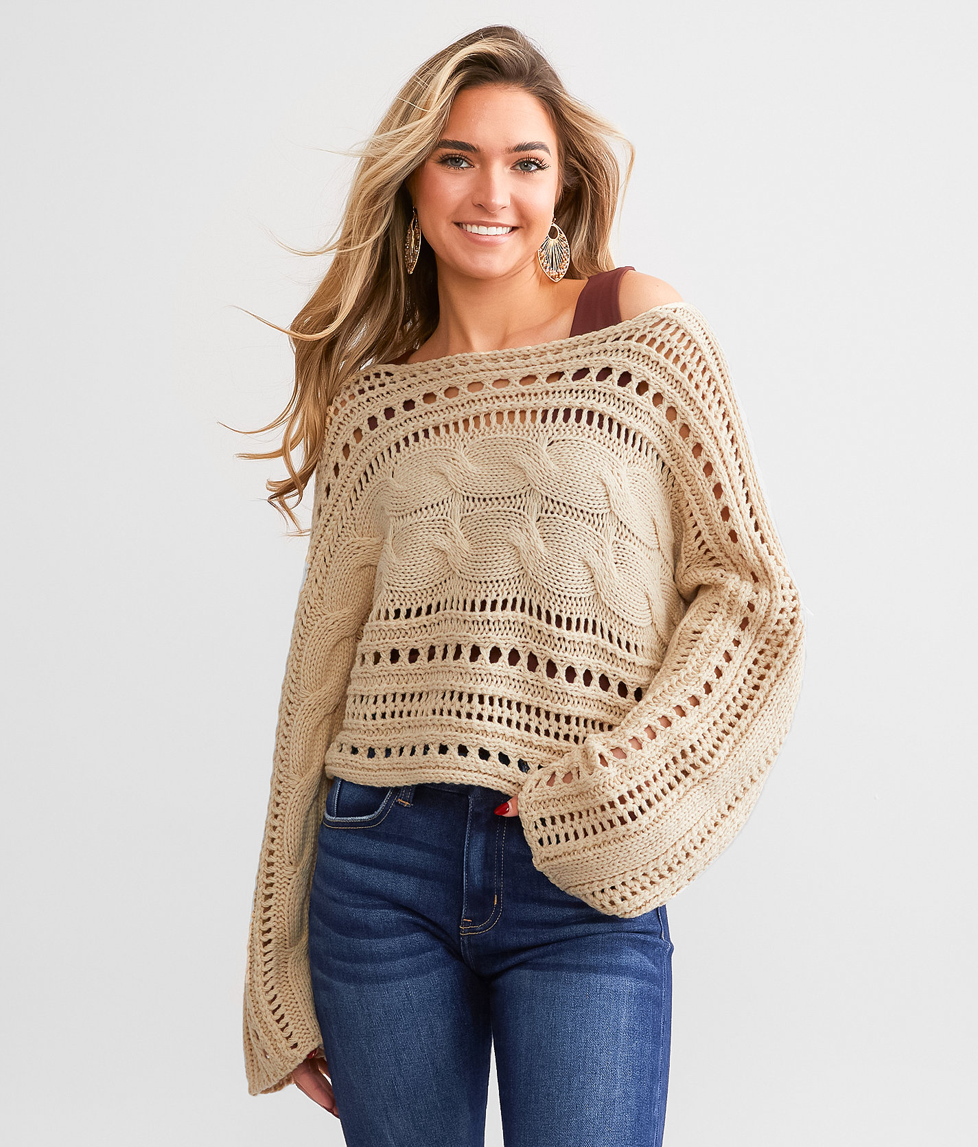 Willow & Root Cable Knit Cropped Sweater - Women's Sweaters in Peyote