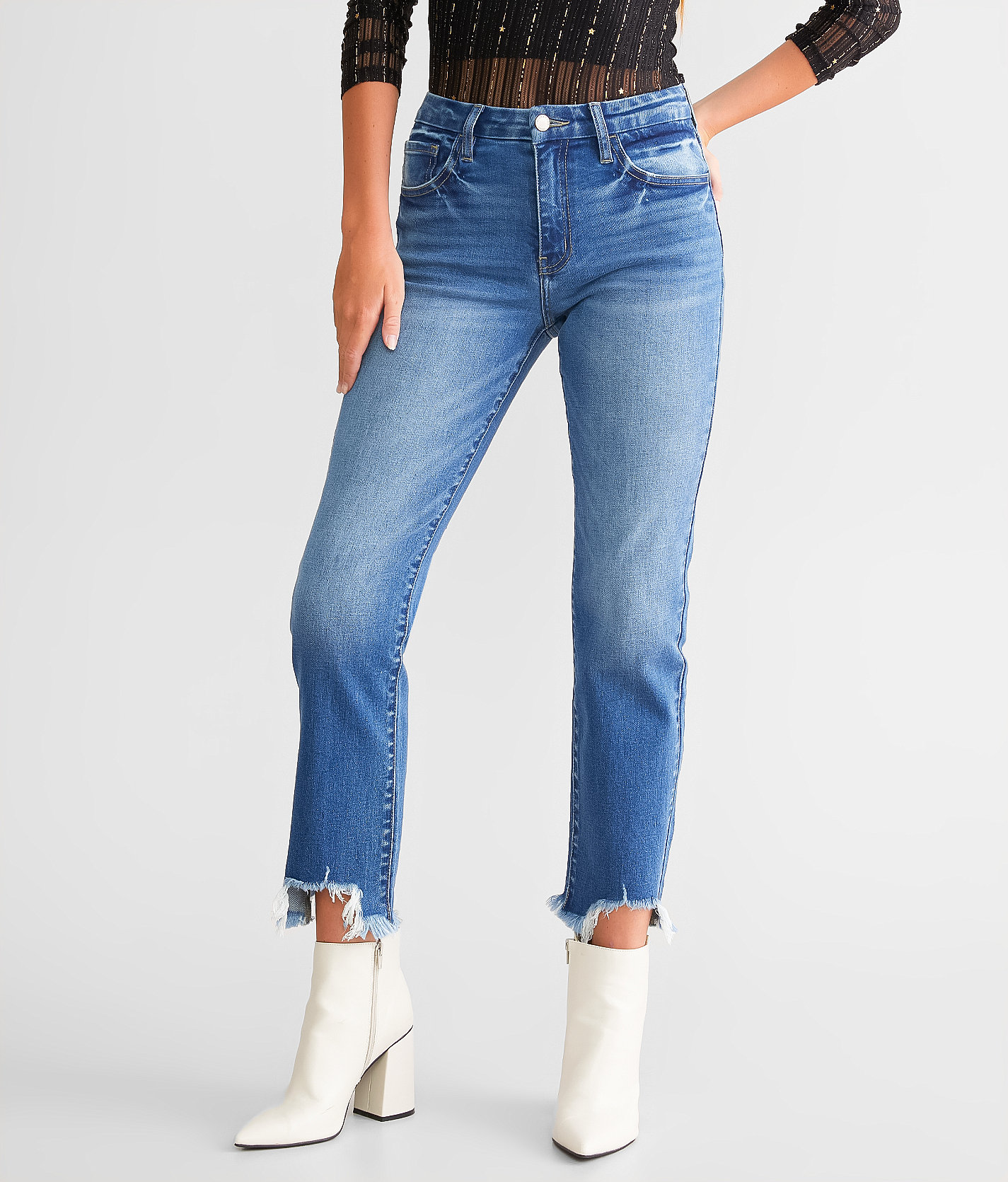 KanCan Signature High Rise Cropped Straight Stretch Jean - Women's Jeans in Aurora