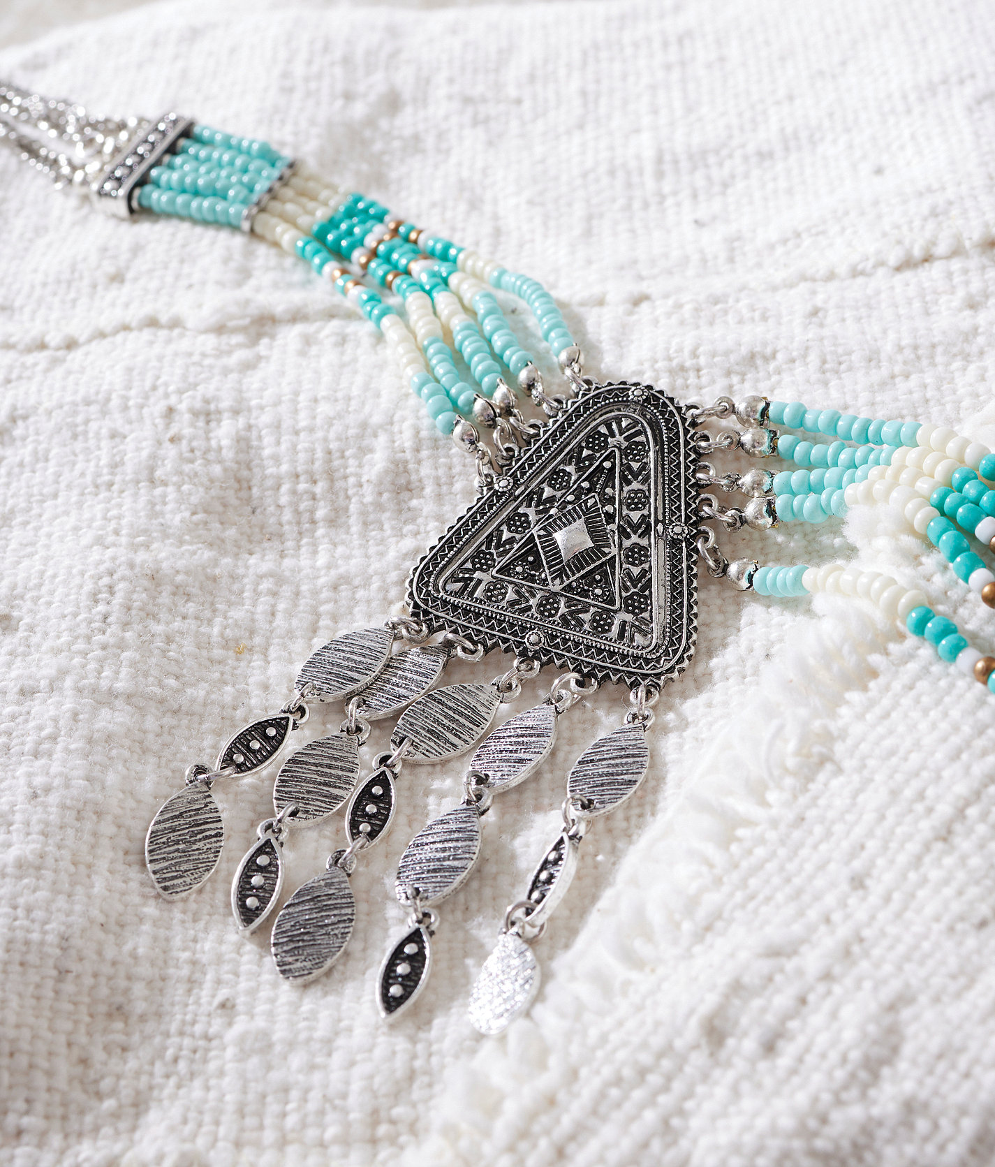 Sterling & Stitch Western Seed Bead Statement Necklace - Women's Jewelry in Silver Turquoise