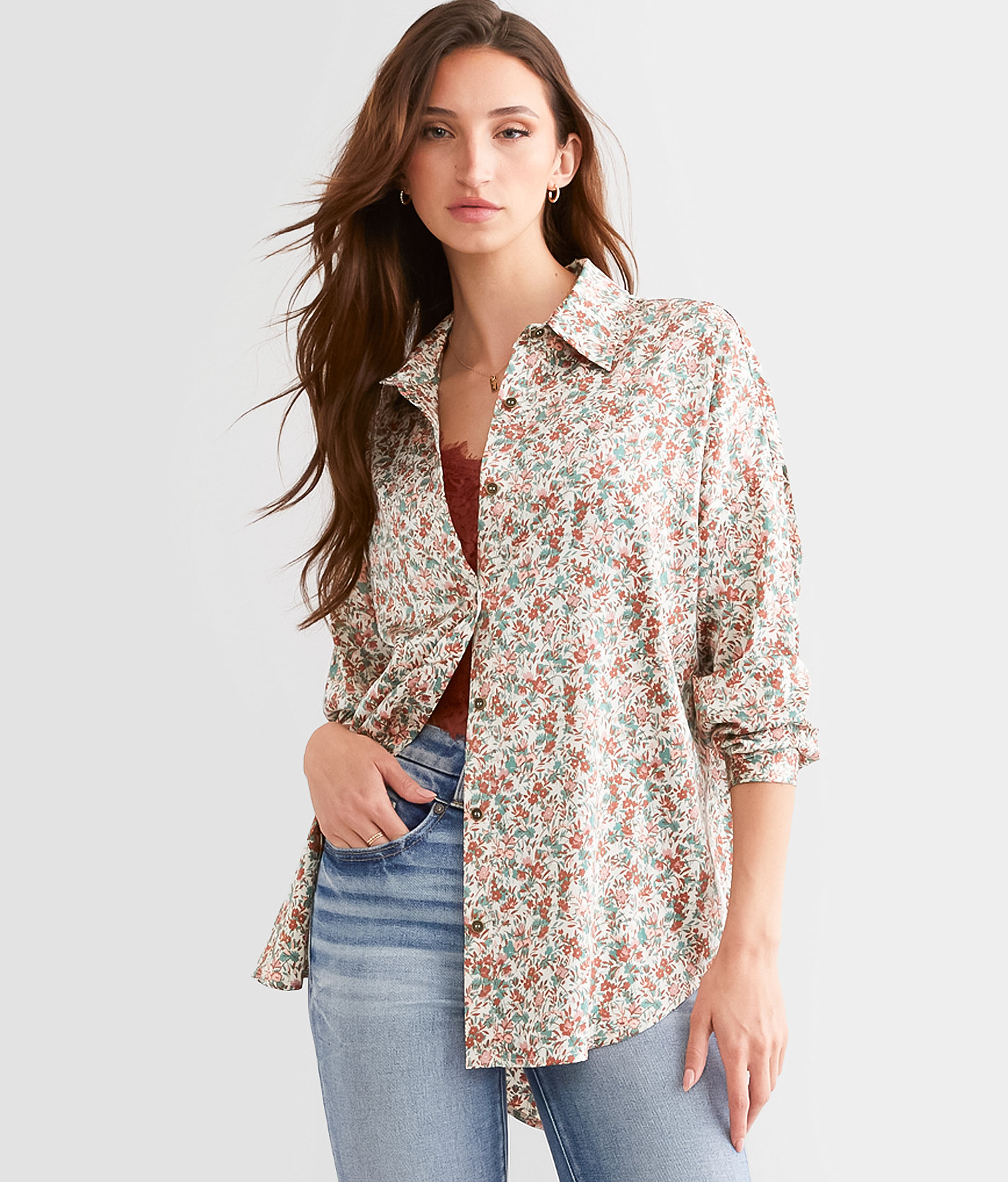 Daytrip Ditsy Floral Satin Blouse - Women's Shirts & Blouses in Multi