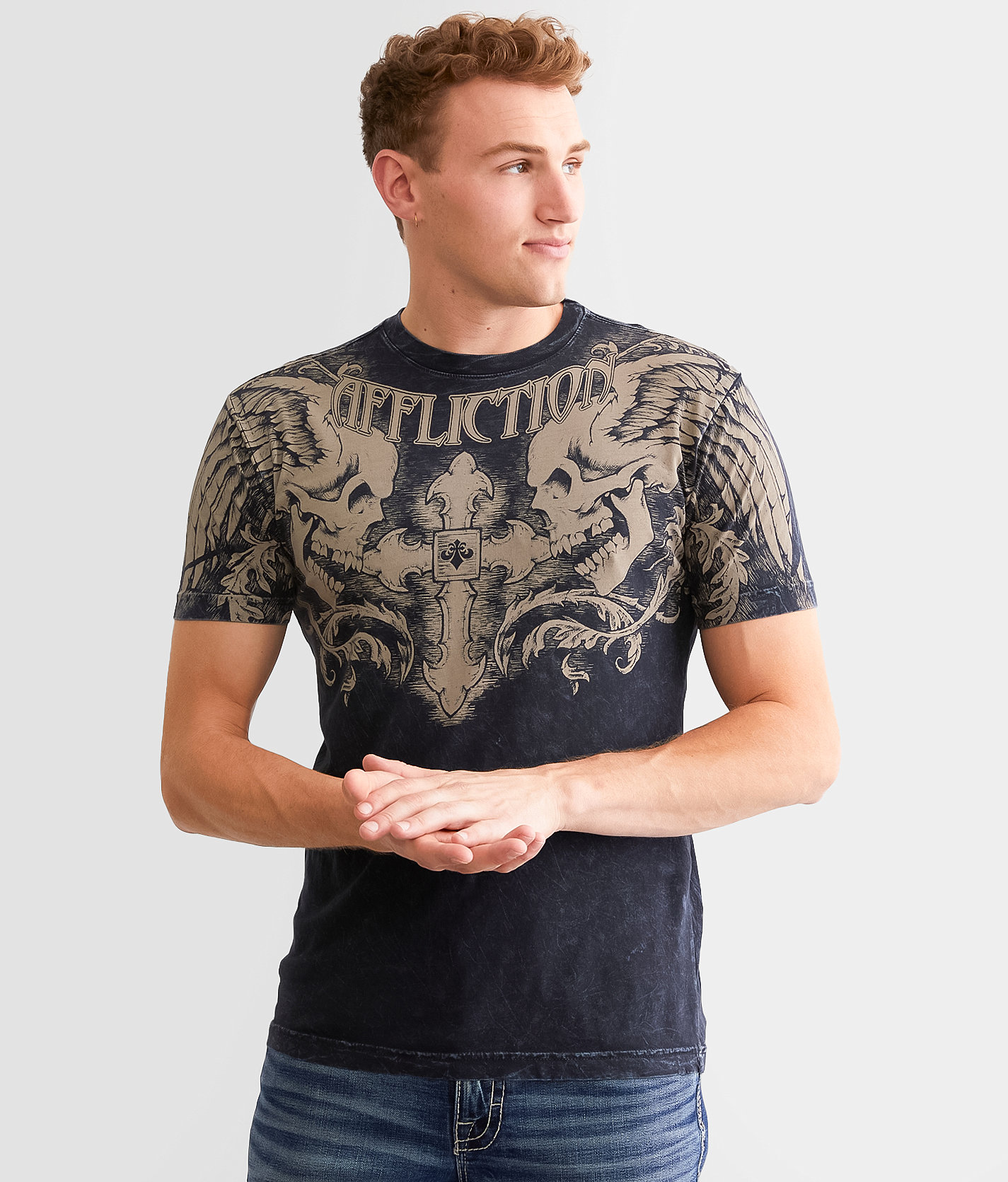 Affliction Winged Up T-Shirt - Men's T-Shirts in Black Lava Wash