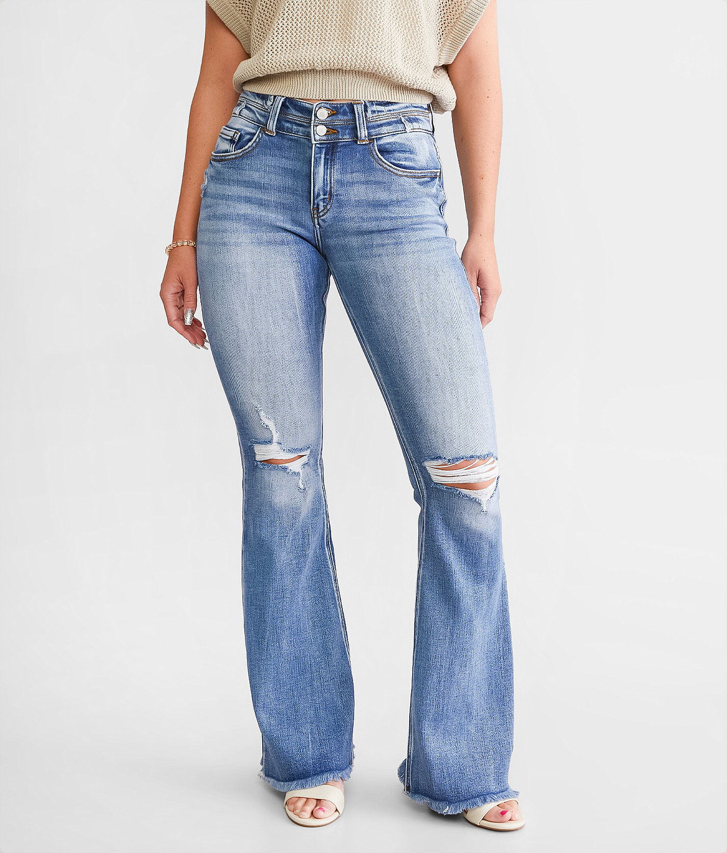 KanCan Signature Kurvy Mid-Rise Flare Stretch Jean - Women's Jeans in Sandy