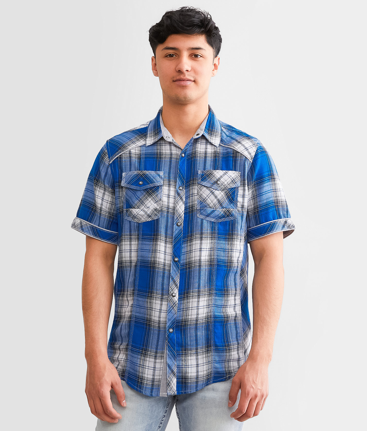 BKE Plaid Athletic Shirt - Men's Shirts in Royal Blue Black