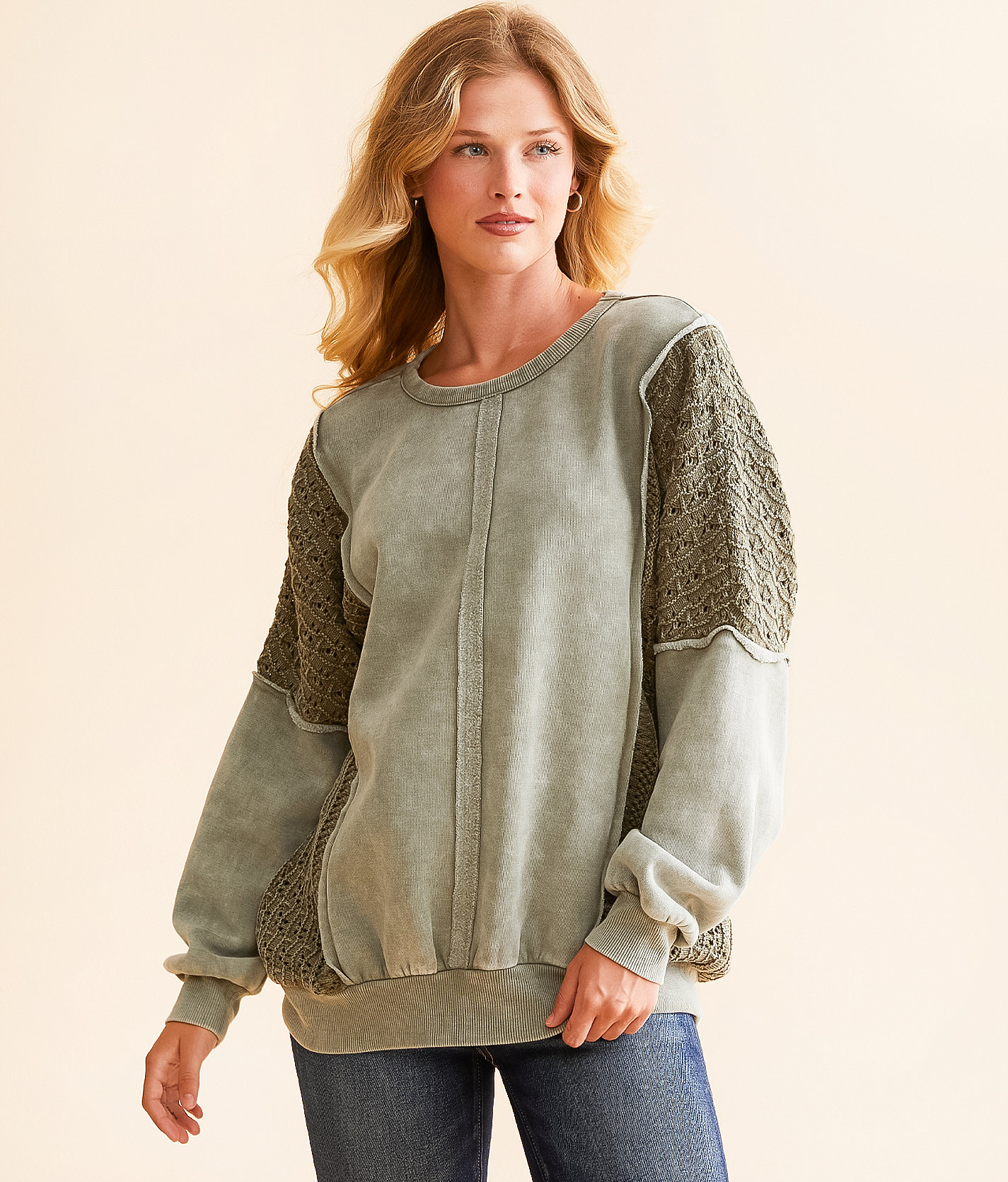 BKE Pieced Pullover - Women's Sweatshirts in Dusty Olive