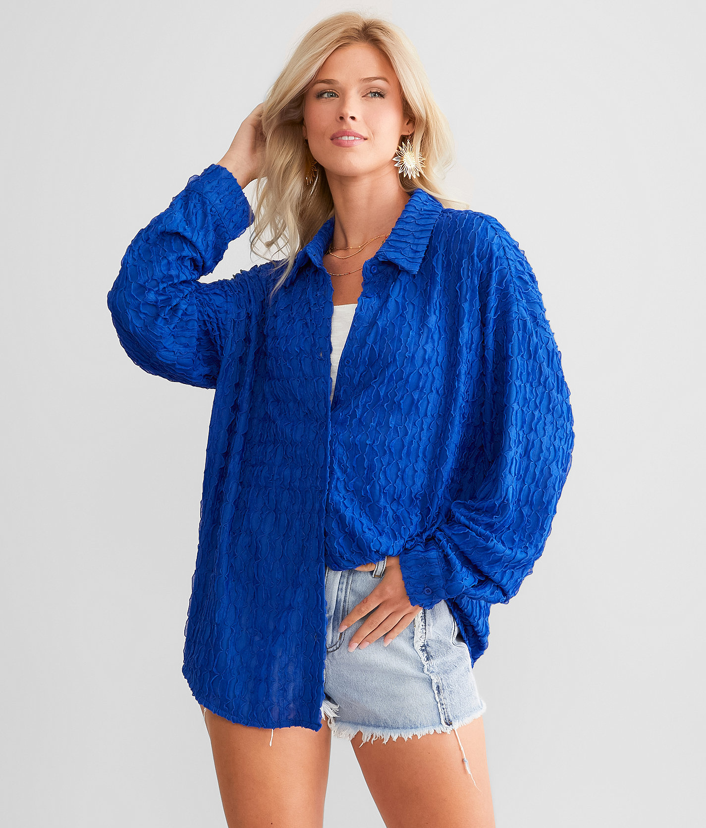 Willow & Root Textured Blouse - Women's Shirts & Blouses in Cobalt