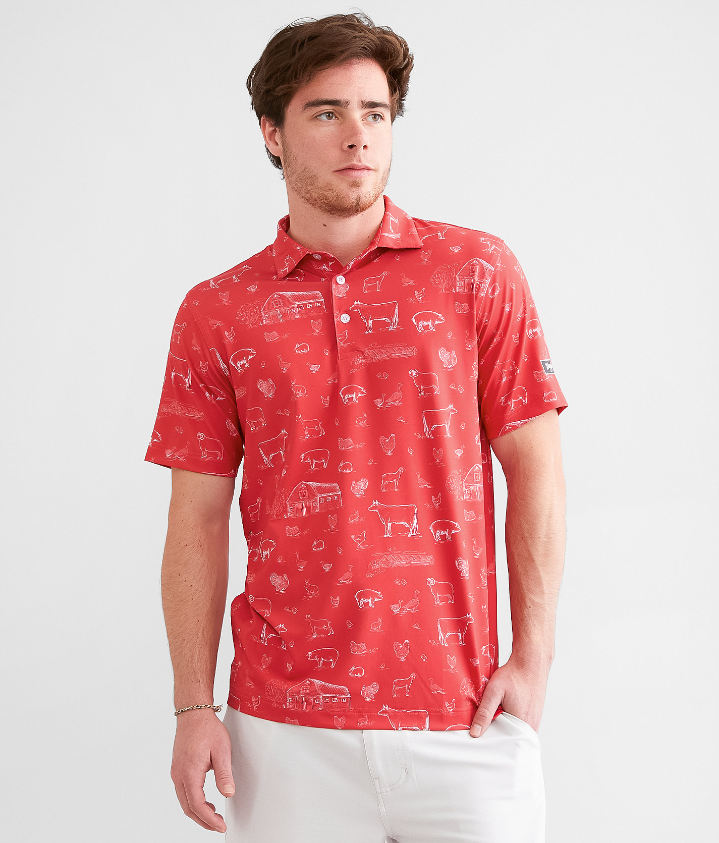 Waggle® Old Macdonald Performance Polo - Men's Polos in Red