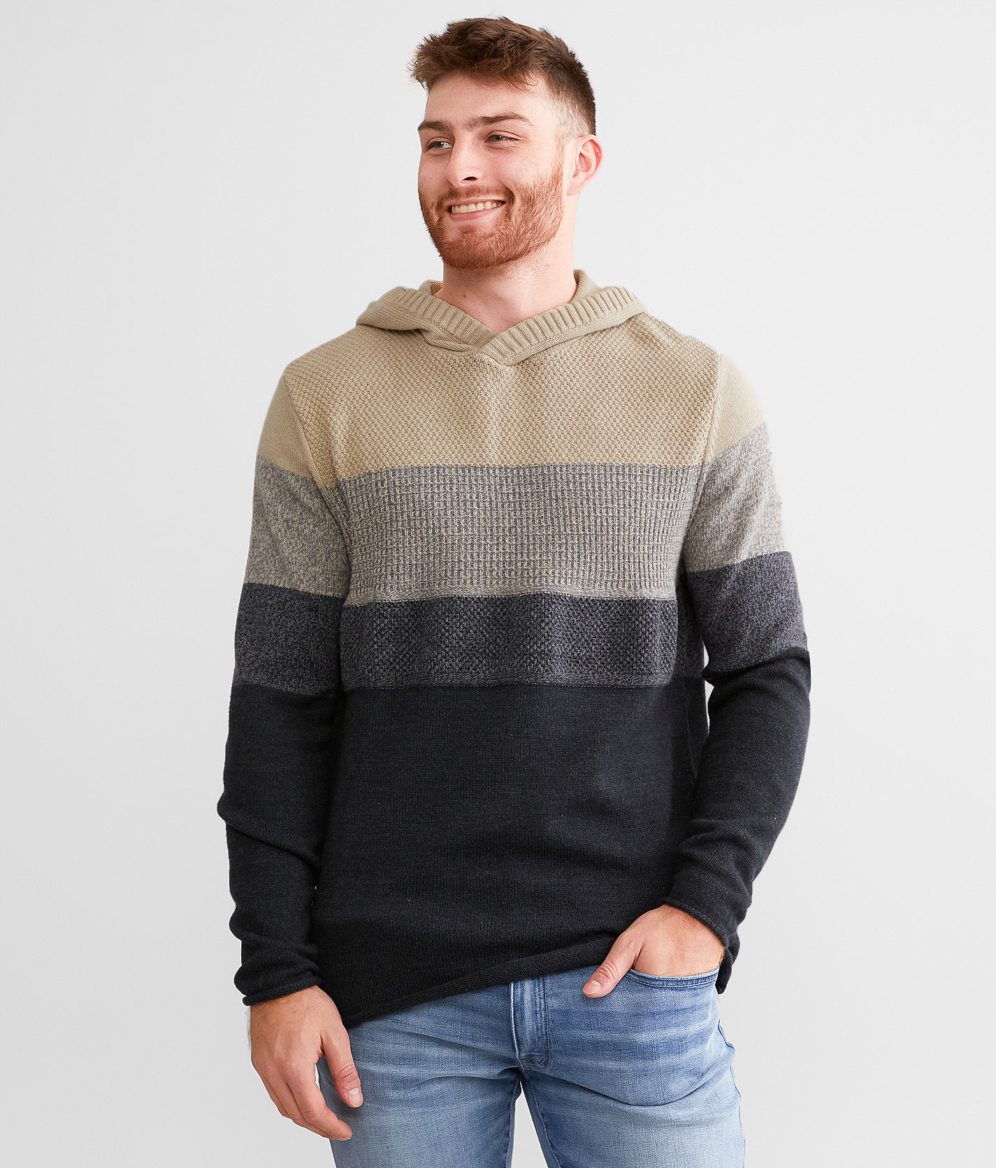 Outpost Makers Color Block Hooded Sweater - Men's Sweaters in Charcoal Heather