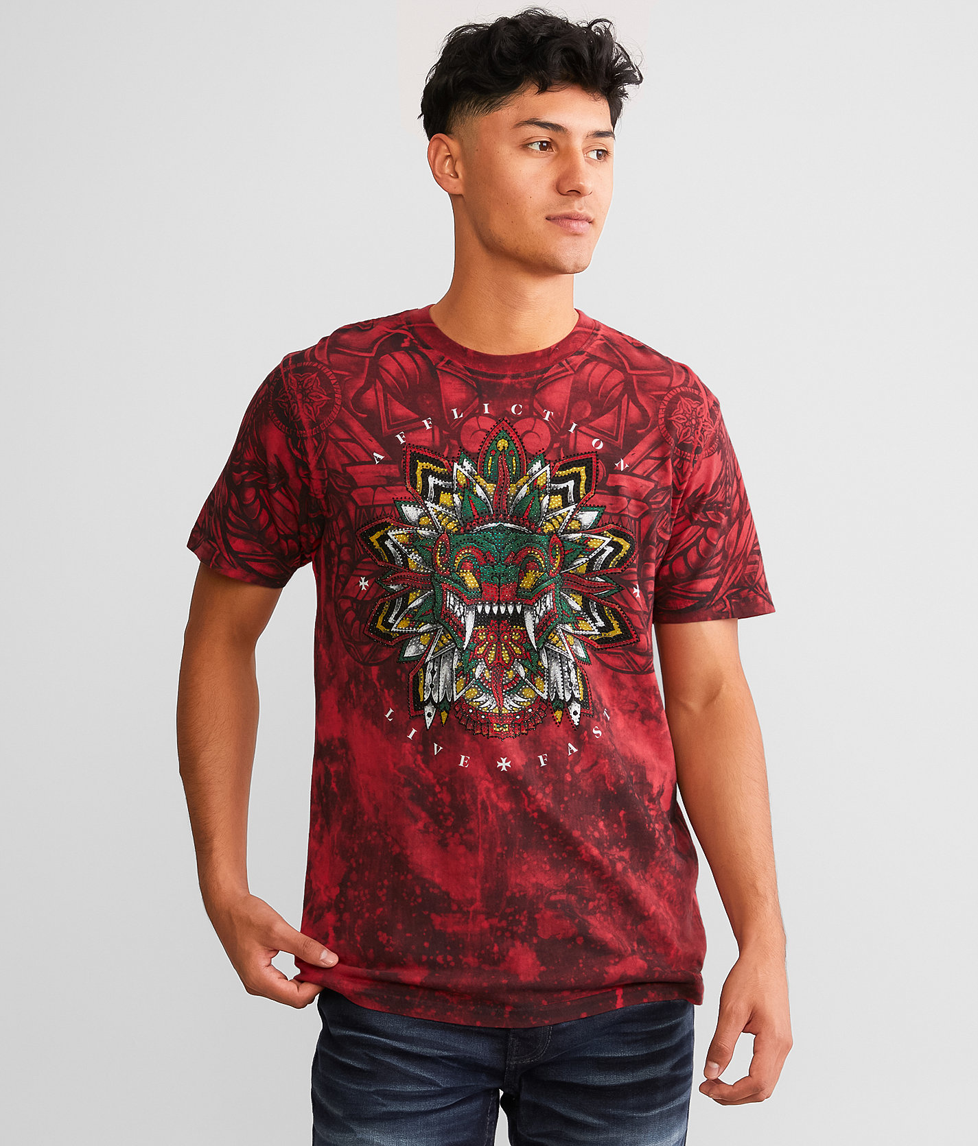 Affliction Golden Temple T-Shirt - Men's T-Shirts in Tango Red