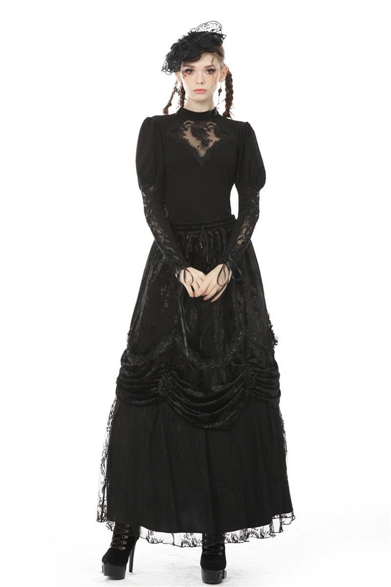Dead Roses Goth Puffed Lace-Up Sleeve Top