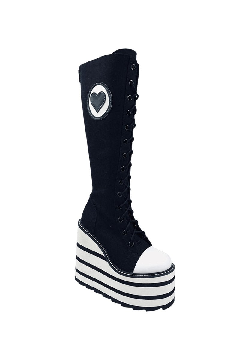 Detention Heart Platform Boots [BLACK/WHITE]