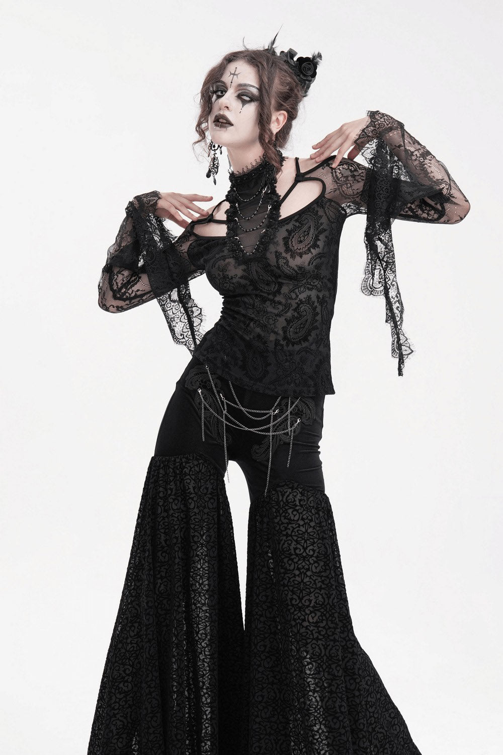 Flared Lace Sleeve Vintage Goth Top