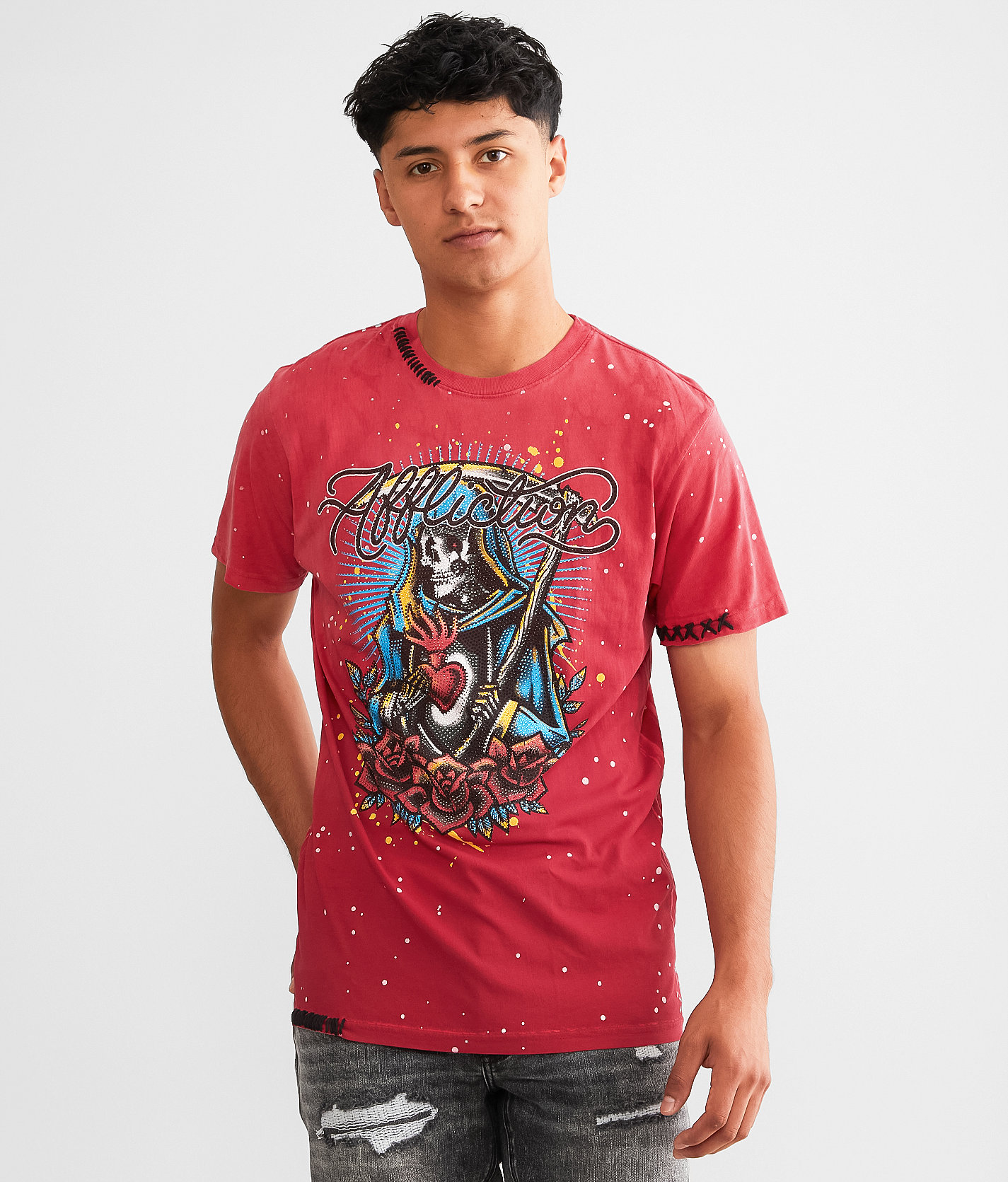 Affliction Paradise Lost T-Shirt - Men's T-Shirts in Cranberry Pigment Dye