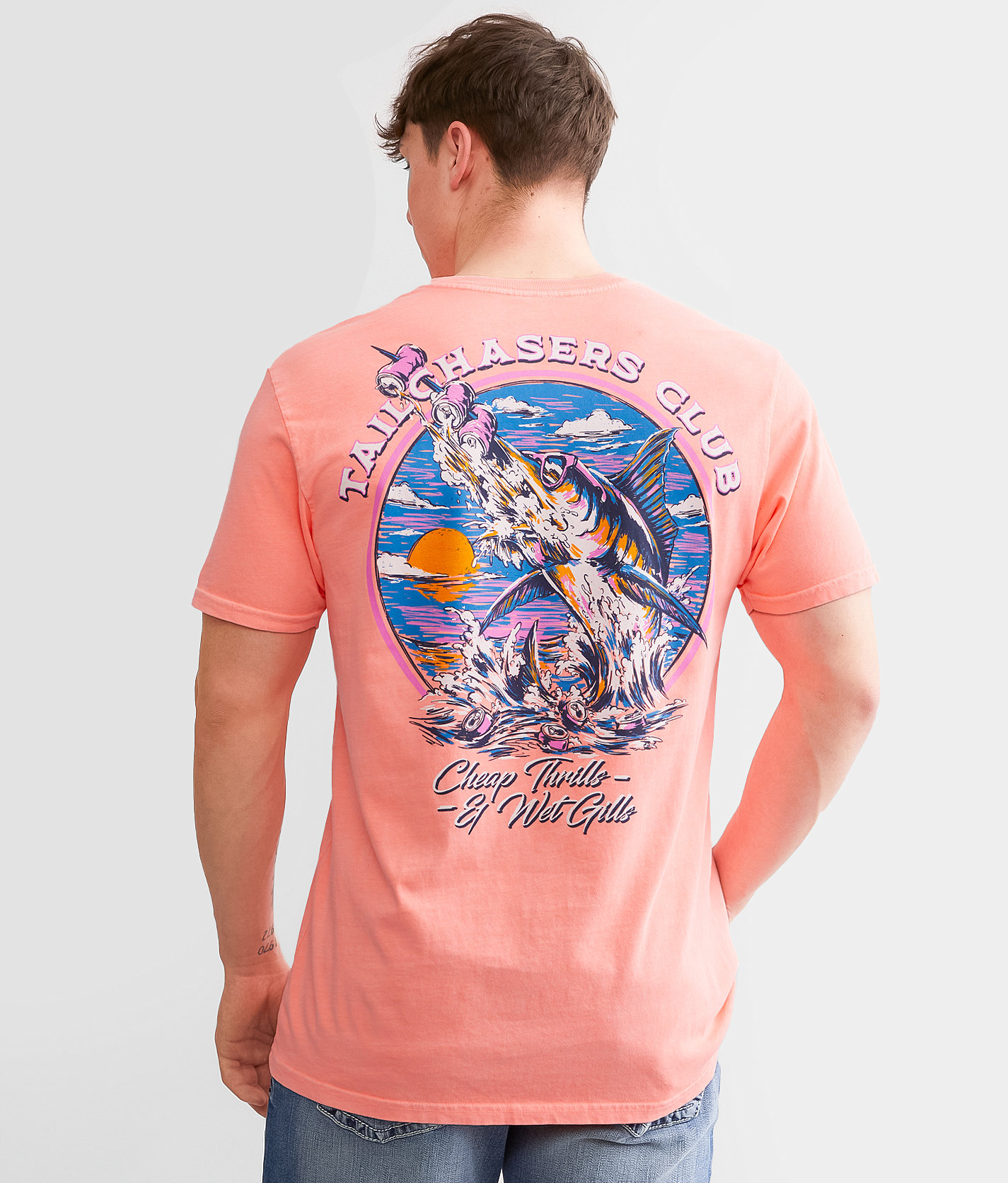 Tail Chasers Club Marlin T-Shirt - Men's T-Shirts in Neon Red Orange Pigment