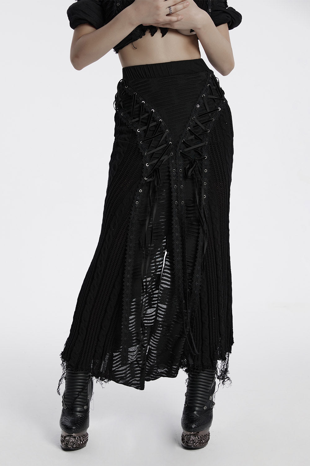 Siren's Wail Distressed Lace-Up Skirt