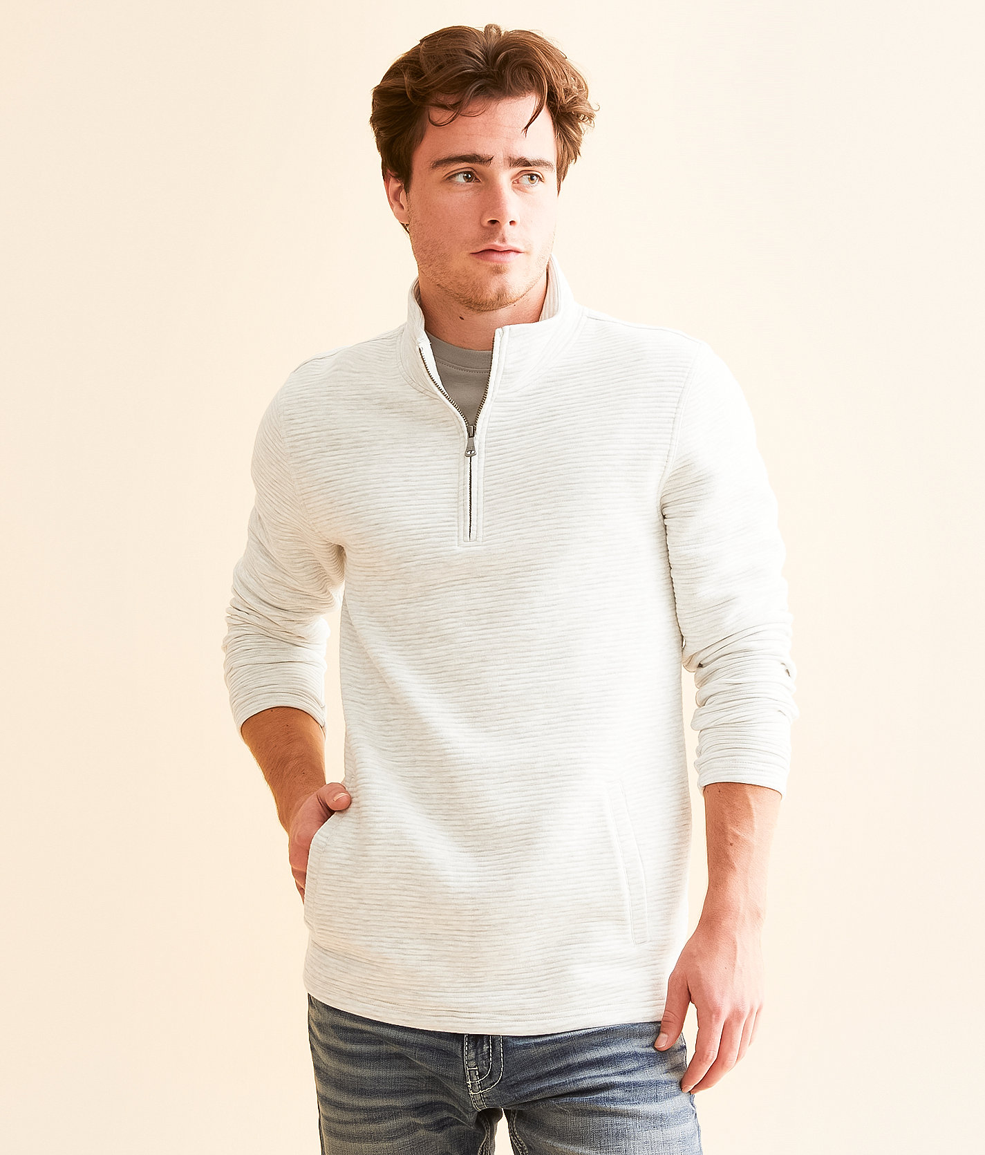 BKE Pau Quarter Zip Pullover - Men's Sweatshirts in Oatmeal